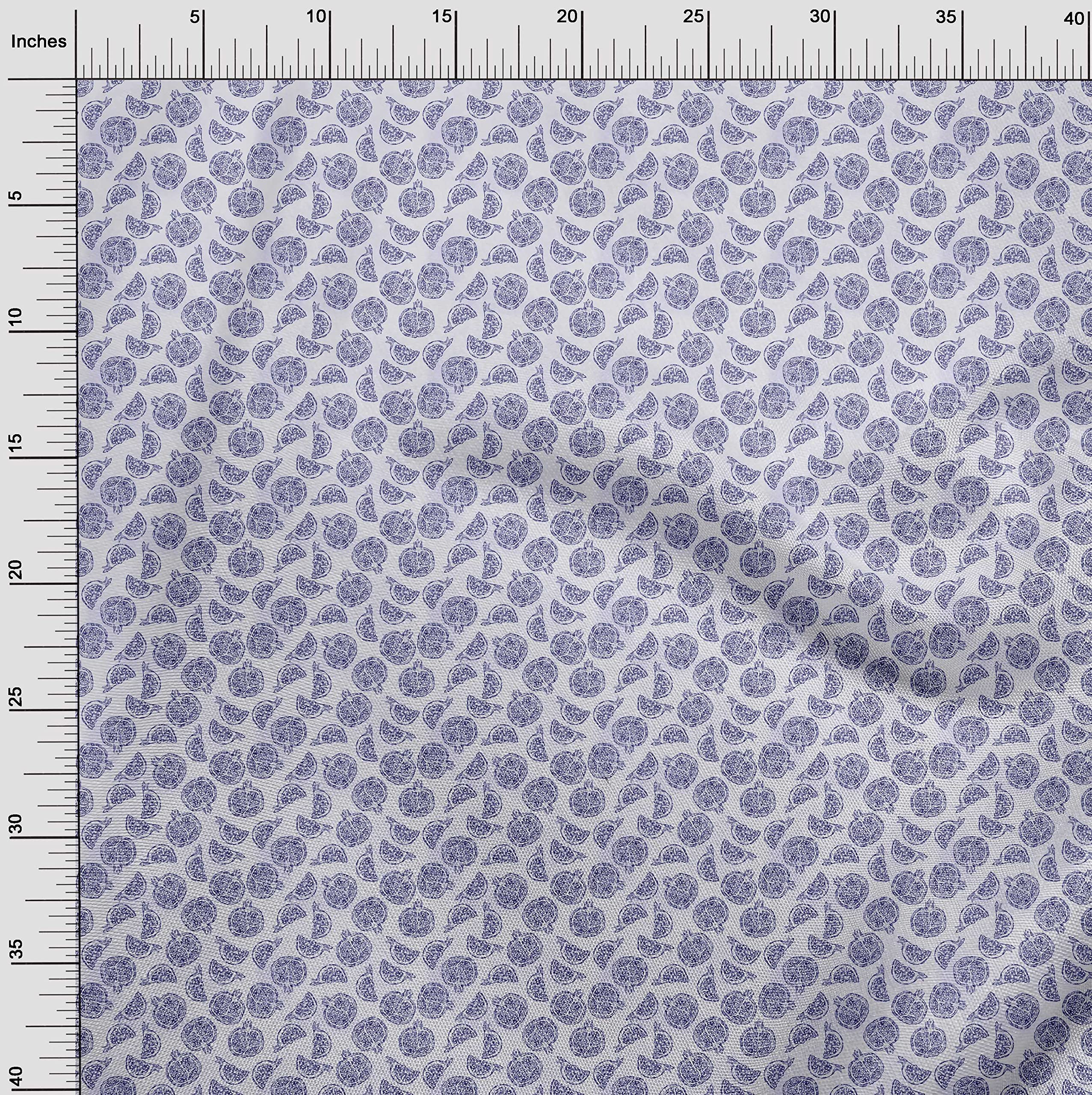 Premium Cotton Silk Blend Blue Pomegranate Print Fabric by the Yard - 42 Inch Wide for DIY Clothing, Dresses, Scarves & Home Decor Sewing Projects