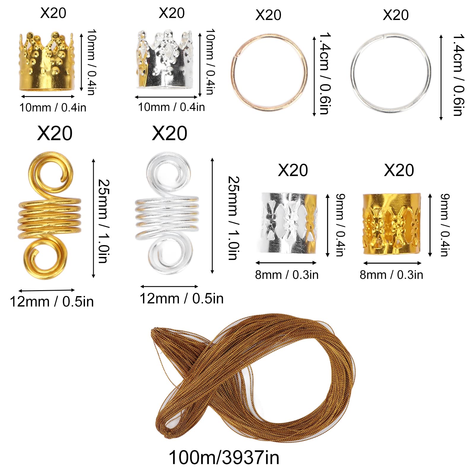 161pcs Dreadlock Beads for Hair - Anti Rust & Oxidation Resistant Metal Beads for Dreadlocks, Braids & Locs - Perfect for Hair Decorations, Festivals & Boho Style