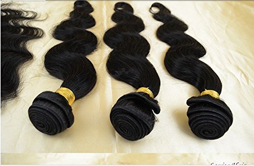 DaJun Hair 8A 3-Way Part Lace Closure with 3 Bundles Malaysian Virgin Remy Human Hair - Body Wave Natural Color (14