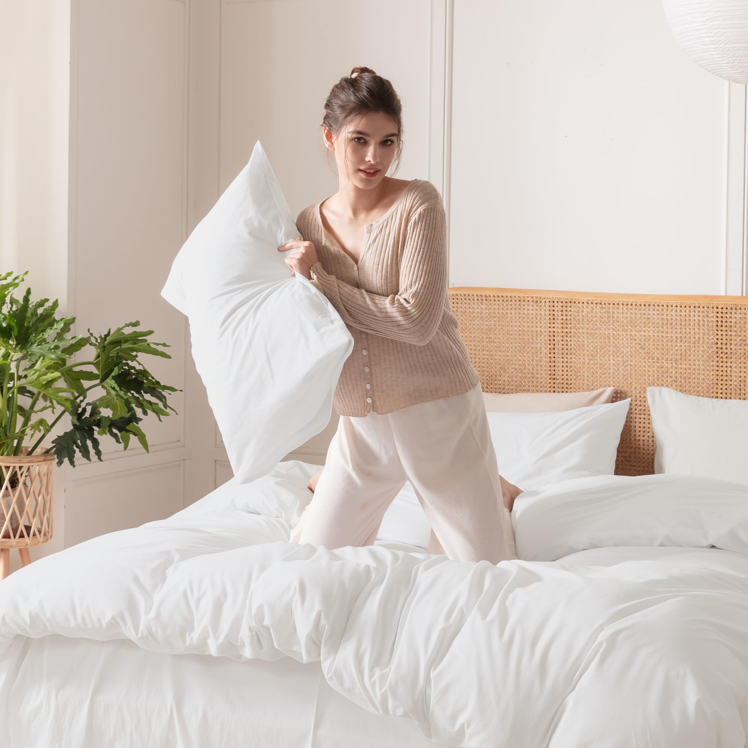 2-Piece Twin Size Duvet Cover Set - 100% Organic Washed Cotton with Linen Feel | Luxury Soft & Breathable Bedding with Zipper Closure (1 Duvet Cover + 1 Pillowcase) | Perfect for Cozy Bedrooms, Guest Rooms & Dorm Decor