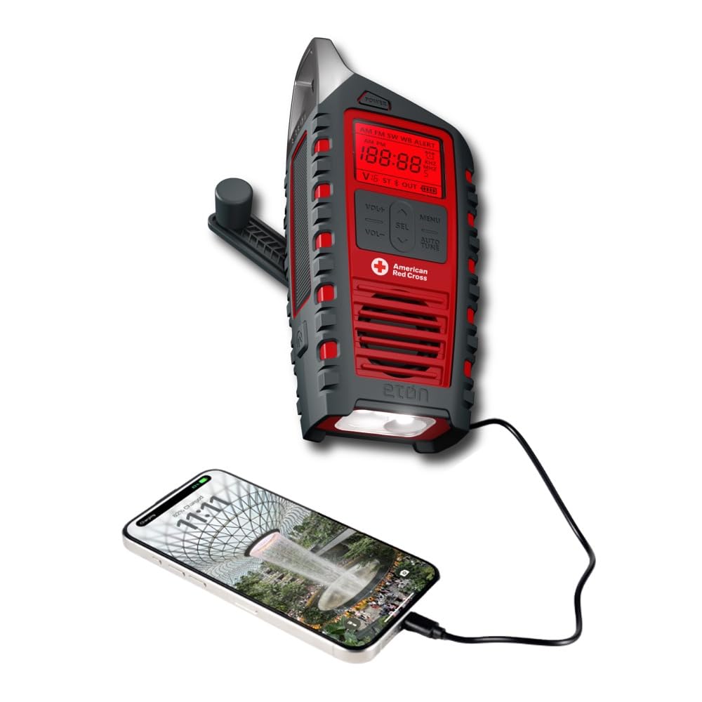 Eton Odyssey Emergency Hand Crank Radio - NOAA Weather Alert, AM/FM Shortwave, Solar Powered, Flashlight & Phone Charger, Bluetooth Speaker (Red Cross Approved) - Perfect for Camping, Hiking & Power Outages