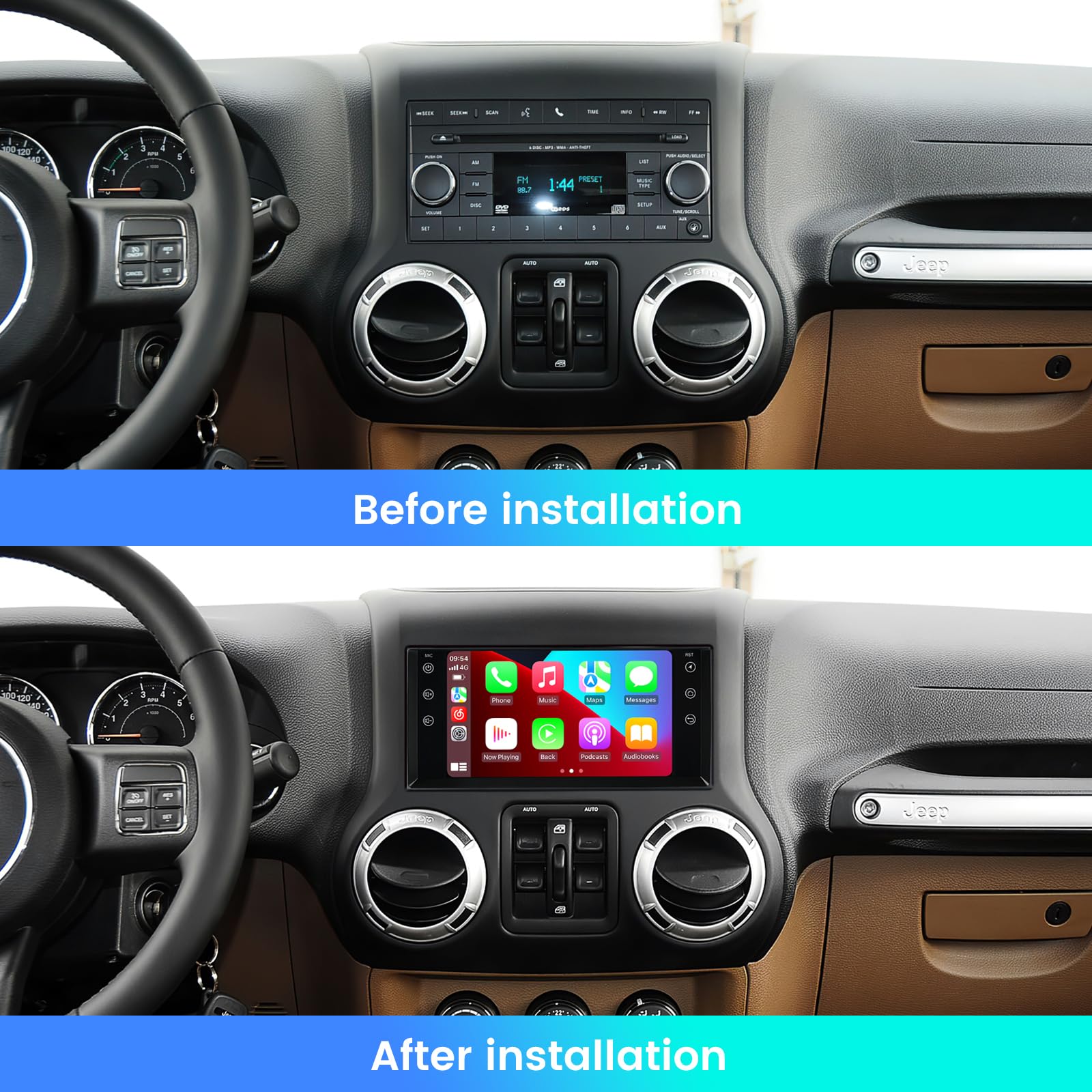 MekdeTech 7 Inch Android Car Stereo for Jeep Wrangler JK Compass Patriot/Chrysler/Dodge RAM Charger - Wireless CarPlay & Android Auto, 2GB RAM 32GB ROM, GPS Navigation Head Unit - Perfect for Road Trips & Daily Commutes