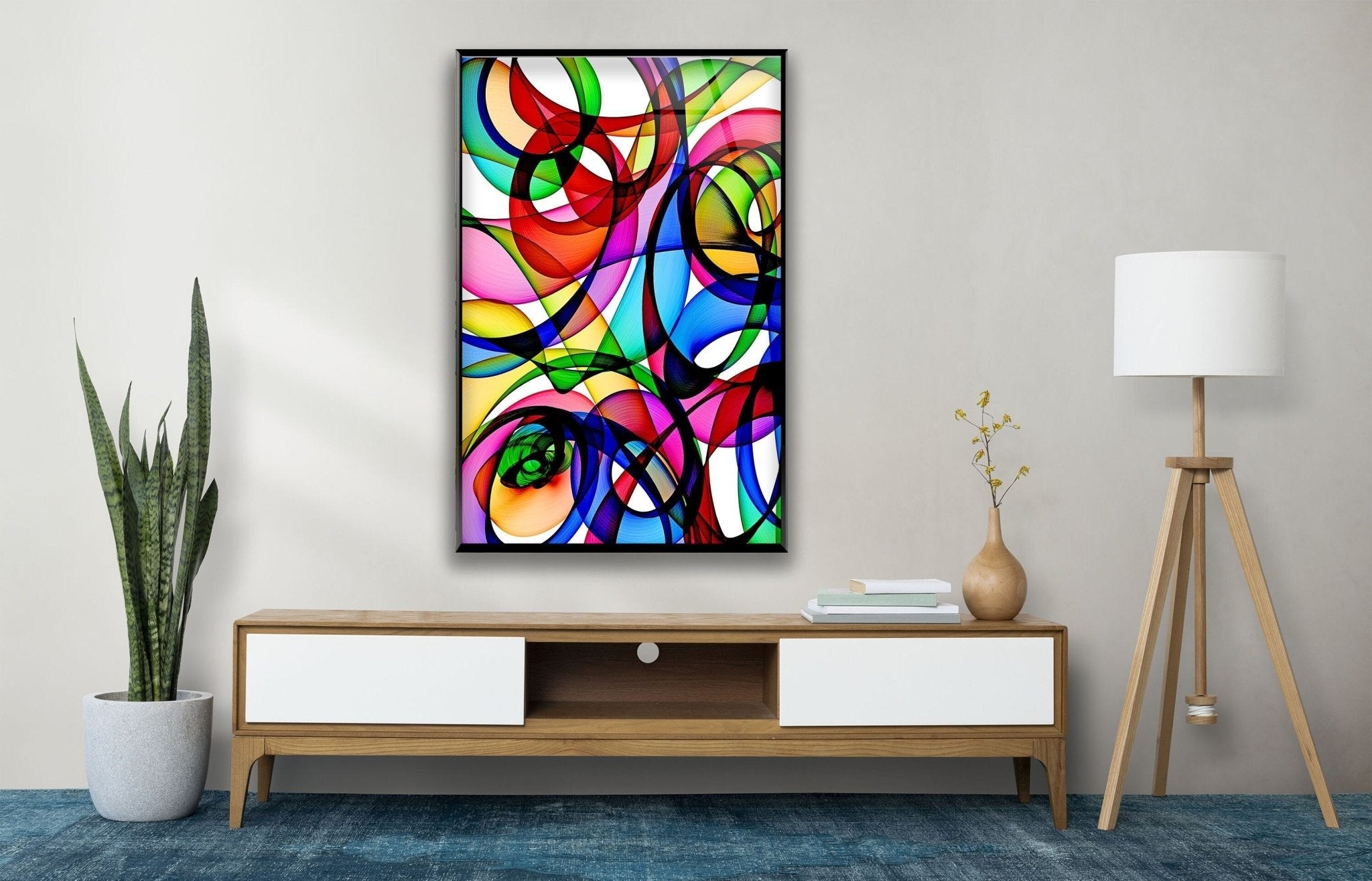 Abstract Circles Glass Wall Art - Modern Geometric Home Decor for Living Room, Bedroom & Office - Handmade Glass Wall Hangings for Stylish Interior Design