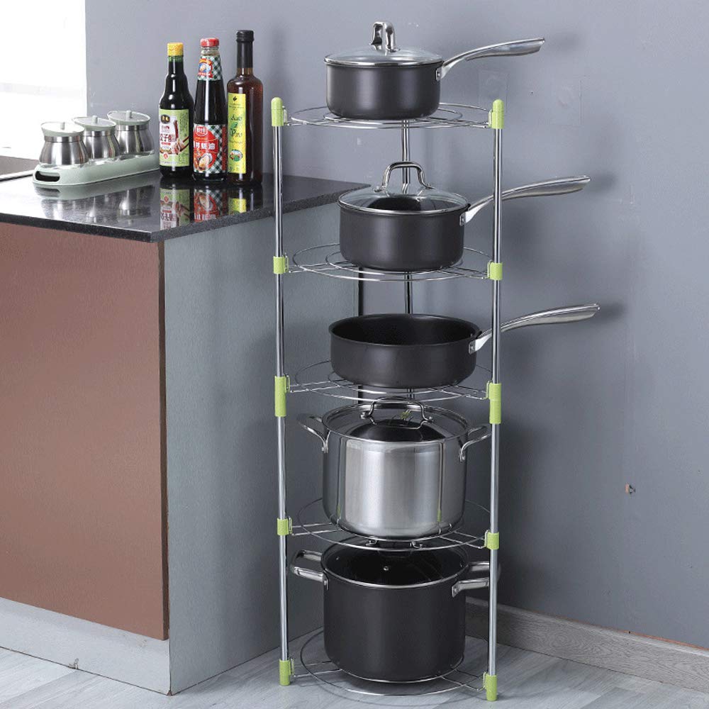 5-Tier Multi-Function Kitchen Pot Rack Organizer - Heavy Duty Floor Shelf for Pots, Pans & Cookware Storage - Perfect for Small Kitchens, Pantry Organization & Cooking Space Optimization