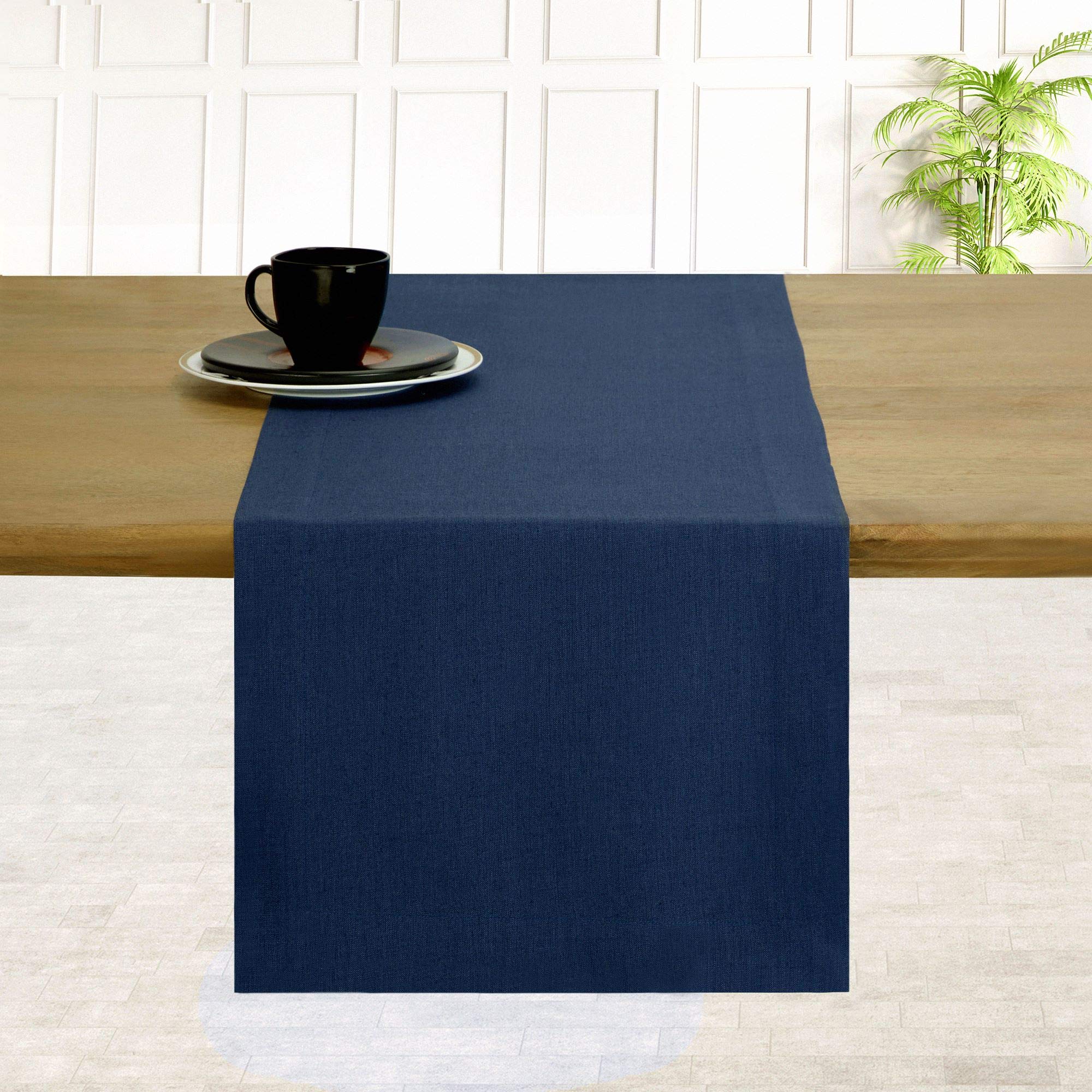 D'Moksha Linen Farmhouse Table Runner - 14 x 120 Inches Navy Blue Decorative Fabric Runner for Dining Table, Kitchen, Party Decor - Perfect for 4th of July, Thanksgiving, Christmas & Home Decor