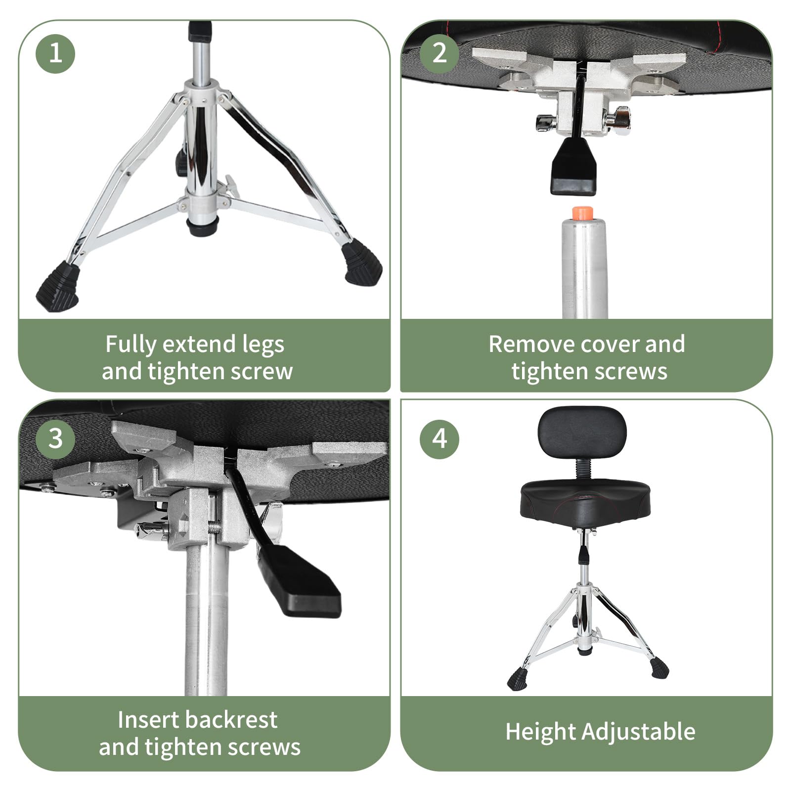 Heavy Duty Hydraulic Drum Throne with Backrest - Adjustable Drum Stool Seat for Drummers, Portable & Removable Motorcycle Style Drum Chair - Perfect for Drum Practice, Live Performances & Music Studios