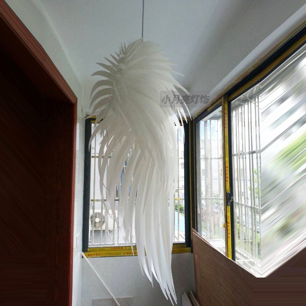 Modern IRACUS DIY PVC Feather Wing Pendant Light - Acrylic Chandelier for Dining Room, Bedroom, Study, Balcony & Hallway - Elegant White Ceiling Fixture (Perfect for Home Decor & Ambient Lighting)