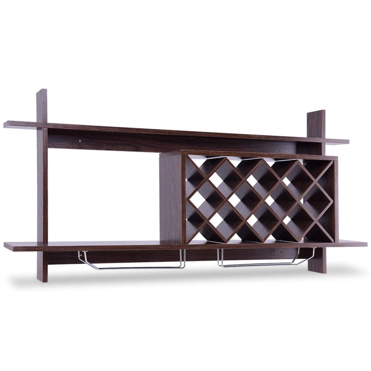Sturdy Wall Mount Wine Rack with Glass Holder & Storage Shelf - Perfect for Kitchen, Dining Room, Bar, and Home Decor