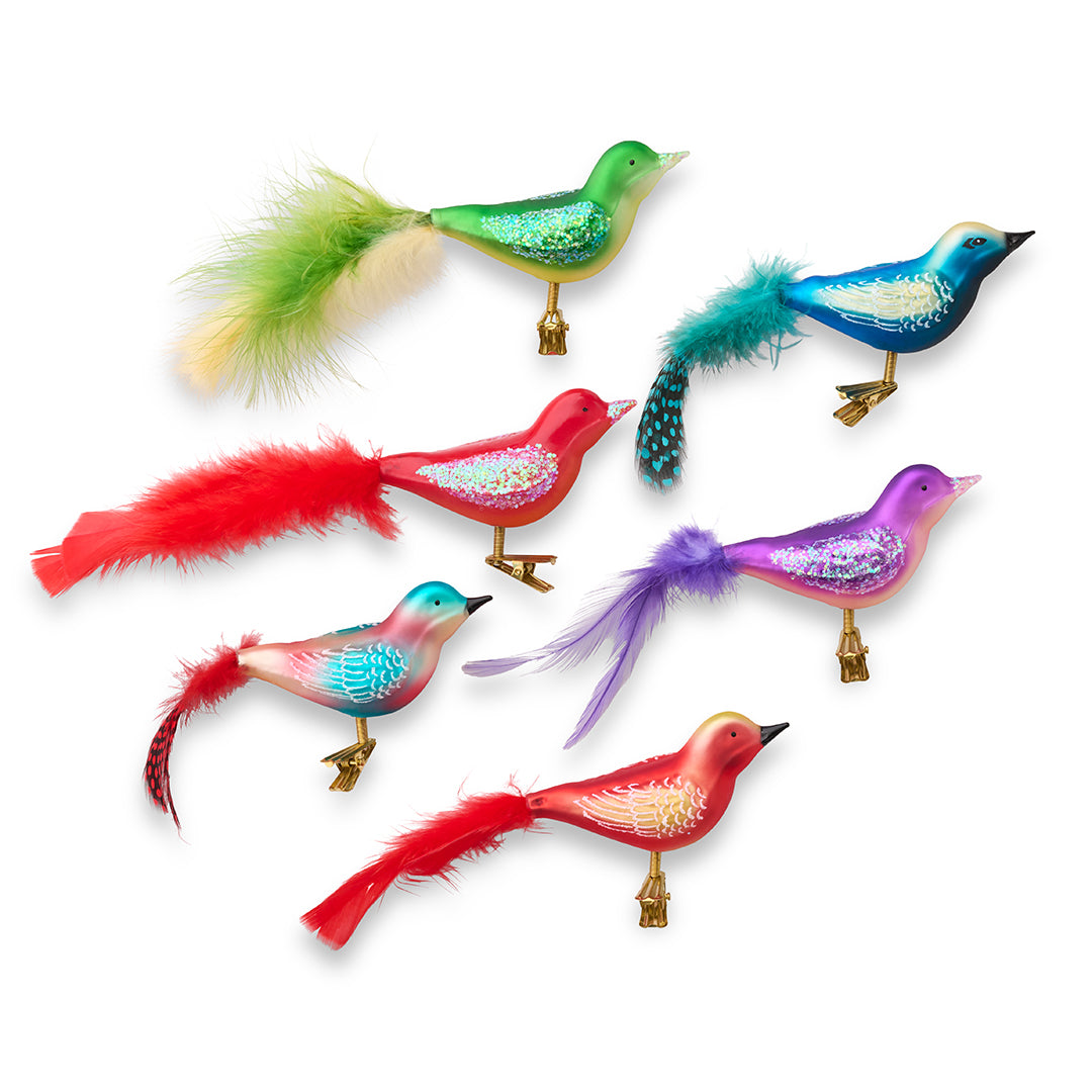 Vibrant Colorful Birds Ornaments - Set of 6 Handmade Decorative Hanging Decor for Christmas Tree, Home, Garden, and Party Decorations