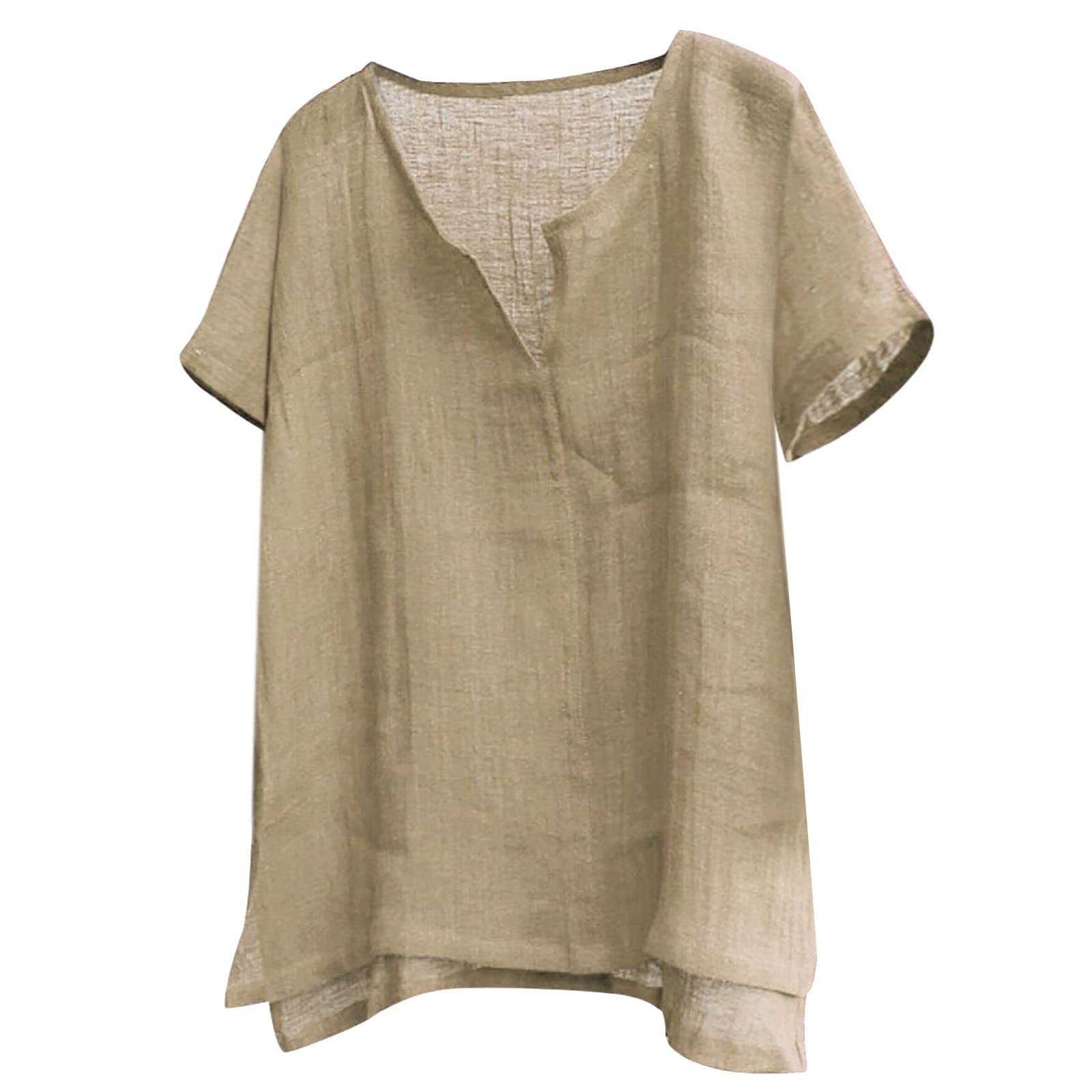 Women's Linen 3/4 Sleeve Loose Fit T-Shirt with Side Split - Casual Blouse Tunic Top for Summer, Beach & Boho Style Outfits