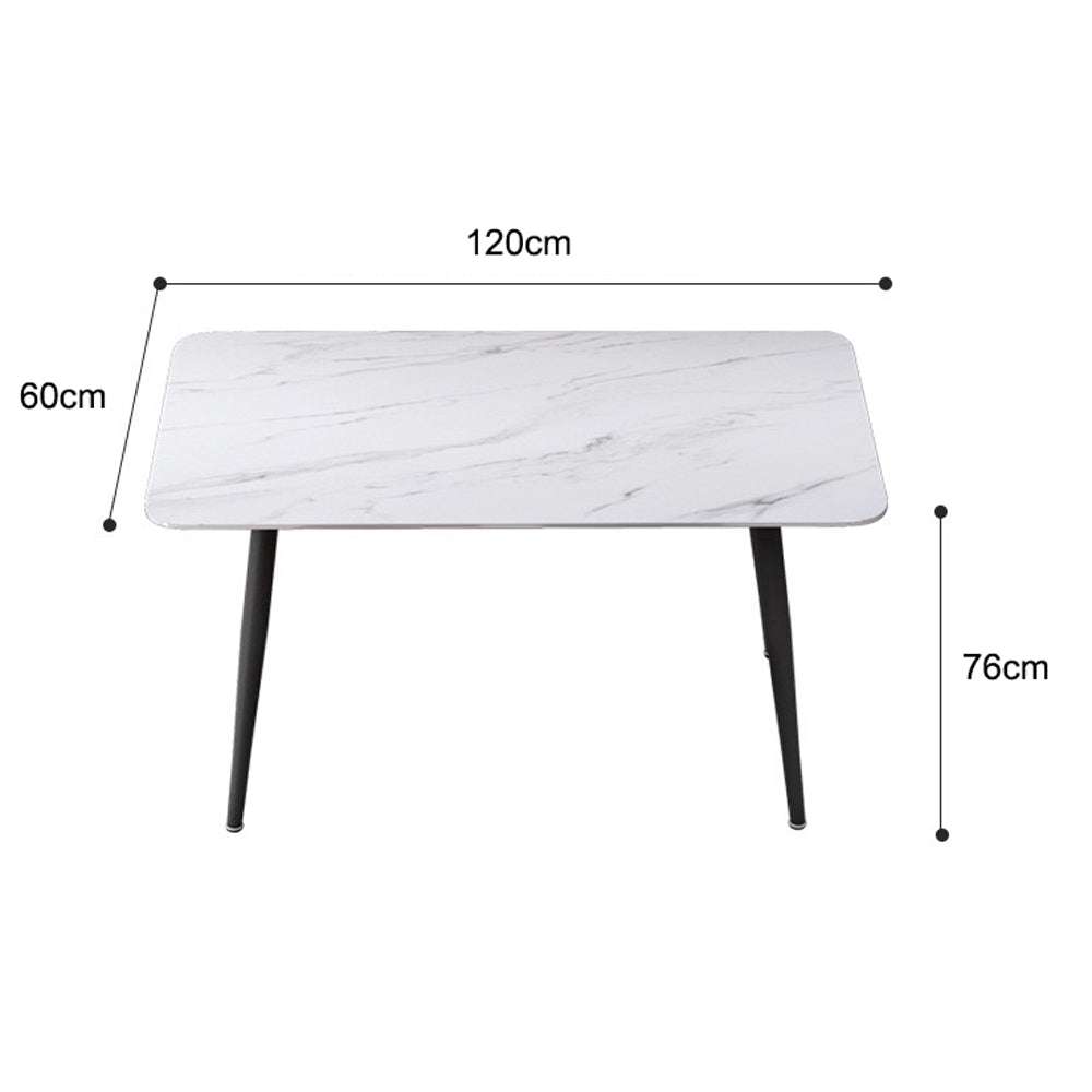 120x60cm Glossy White Minimalist Slate Kitchen Dining Table - Marble Look Lunch & Dinner Table with Sturdy Metal Legs - Perfect for Small Spaces, Apartments & Modern Home Decor