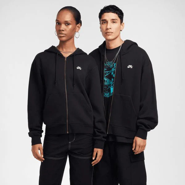 Nike SB Full Zip Fleece Hoodie for Men & Women - Black | Warm Winter Pullover with Front Pockets | Perfect for Skateboarding, Casual Wear & Outdoor Activities
