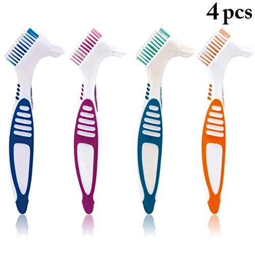 Anjetan 4PCS Denture Cleaning Brush Set - Portable Denture Accessories for Retainers & False Teeth - Perfect for Travel & Daily Oral Care
