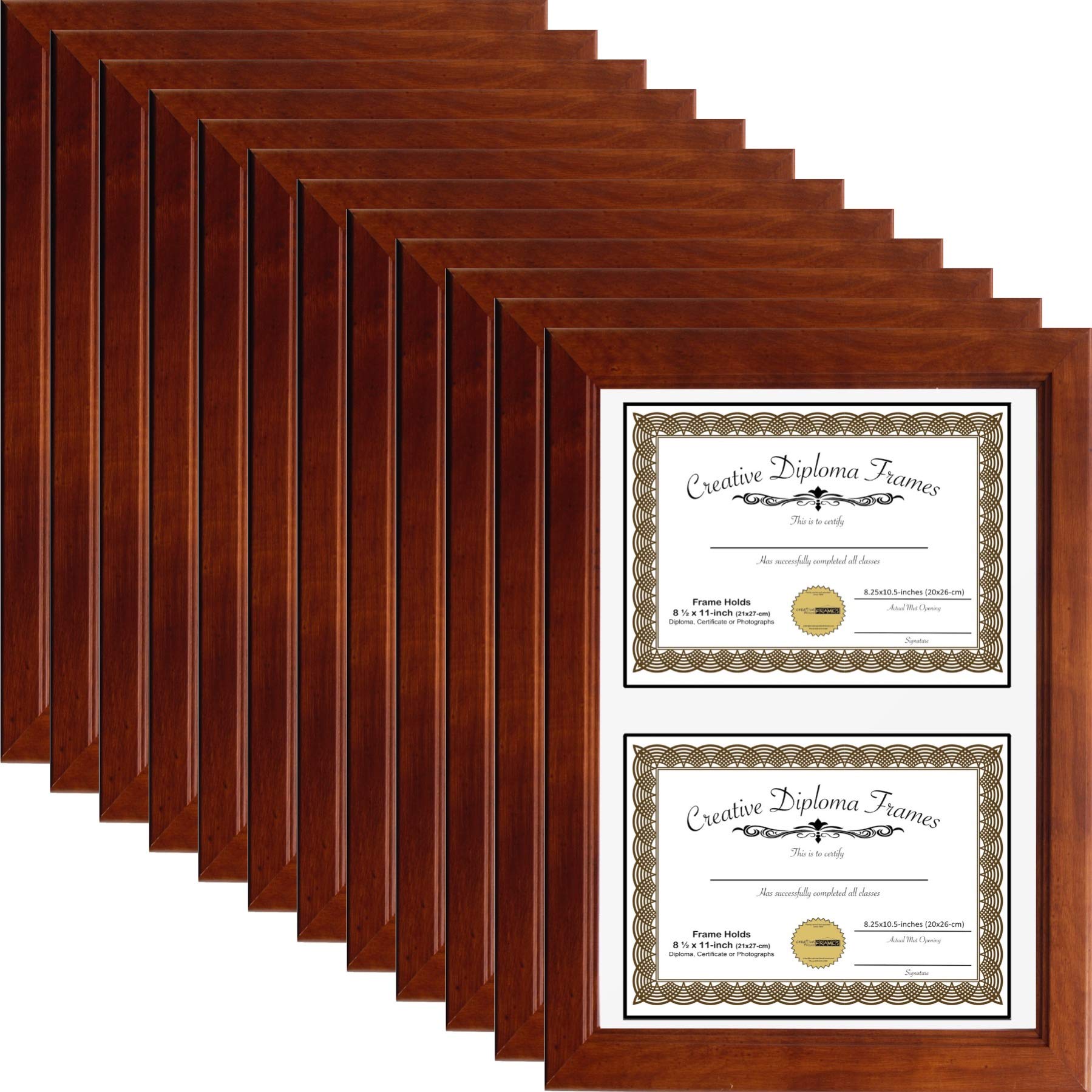 12-Pack Walnut Finish Double Diploma Picture Frames 14x20 Inches with White Mat - Holds Two 8.5x11 Documents - Wall Mountable for Home, Office & Graduation Displays