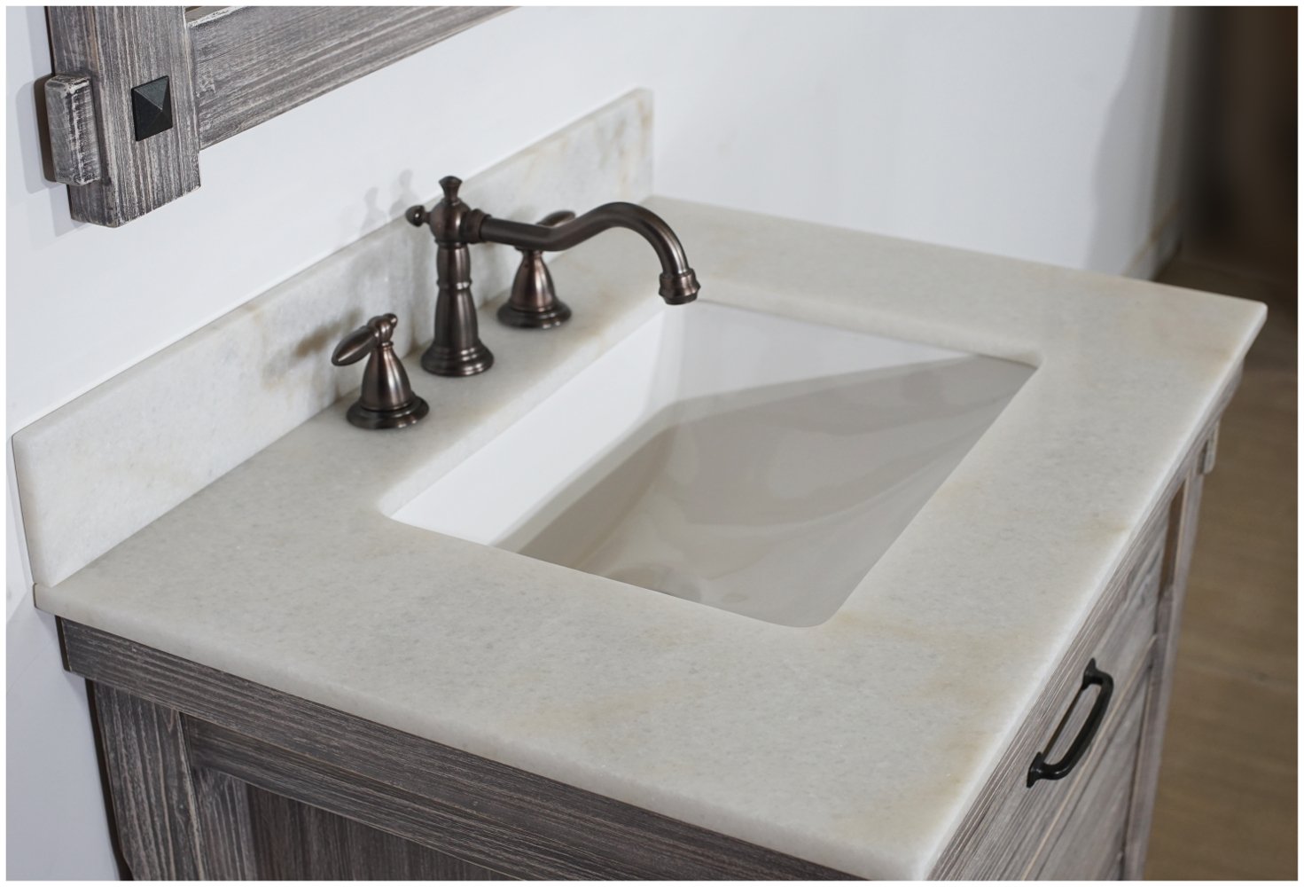 WK8230-G+AP TOP Grey Driftwood Bathroom Vanity Set with 2 Storage Boxes - Modern Bathroom Furniture for Small Spaces & Apartment Remodeling