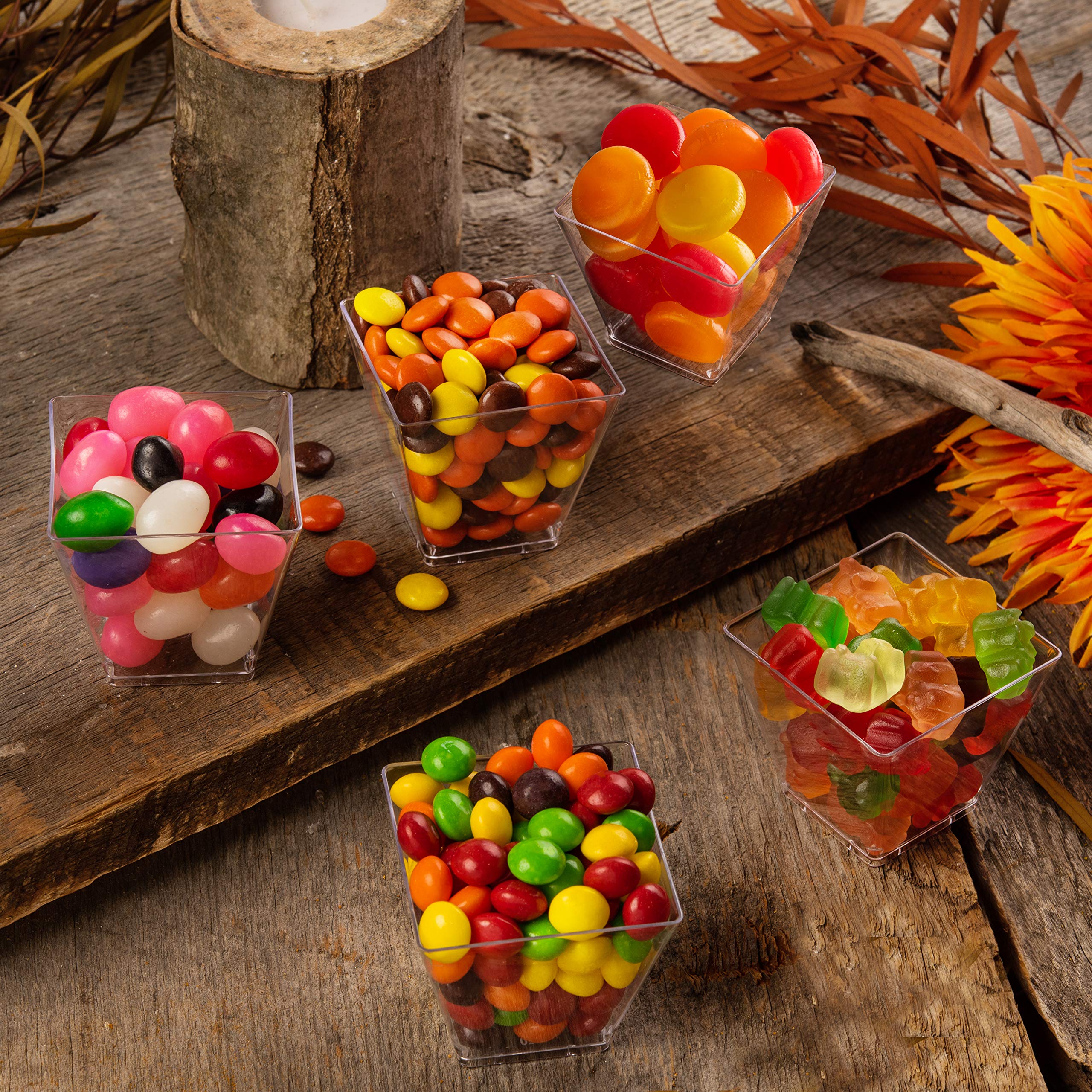 LSR LORESO 96-Pack 3.5 oz Clear Mini Square Plastic Dessert Cups - Reusable Small Appetizer Containers for Mousse, Pudding, Candy, Party Snacks - Perfect for Catering, Weddings, Baby Showers & Home Baking