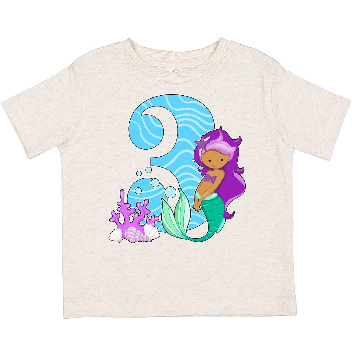 Inktastic Third Birthday Mermaid Toddler T-Shirt - Cute Girls' Mermaid Themed Birthday Outfit for Parties & Celebrations