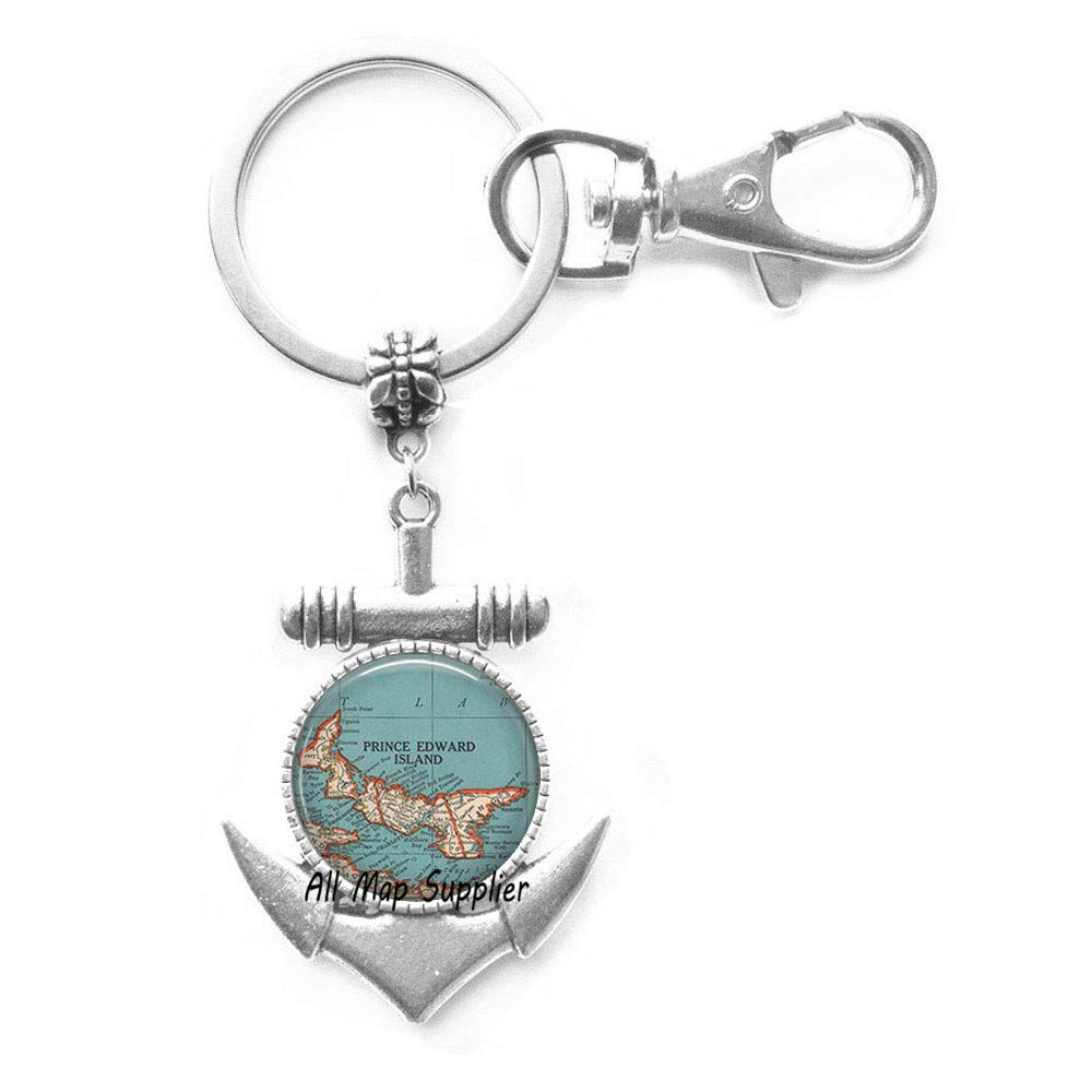 Prince Edward Island Anchor Keychain - Canada Maritime Provinces Map Jewelry - Unique Gifts for Travel Lovers & Nautical Enthusiasts
