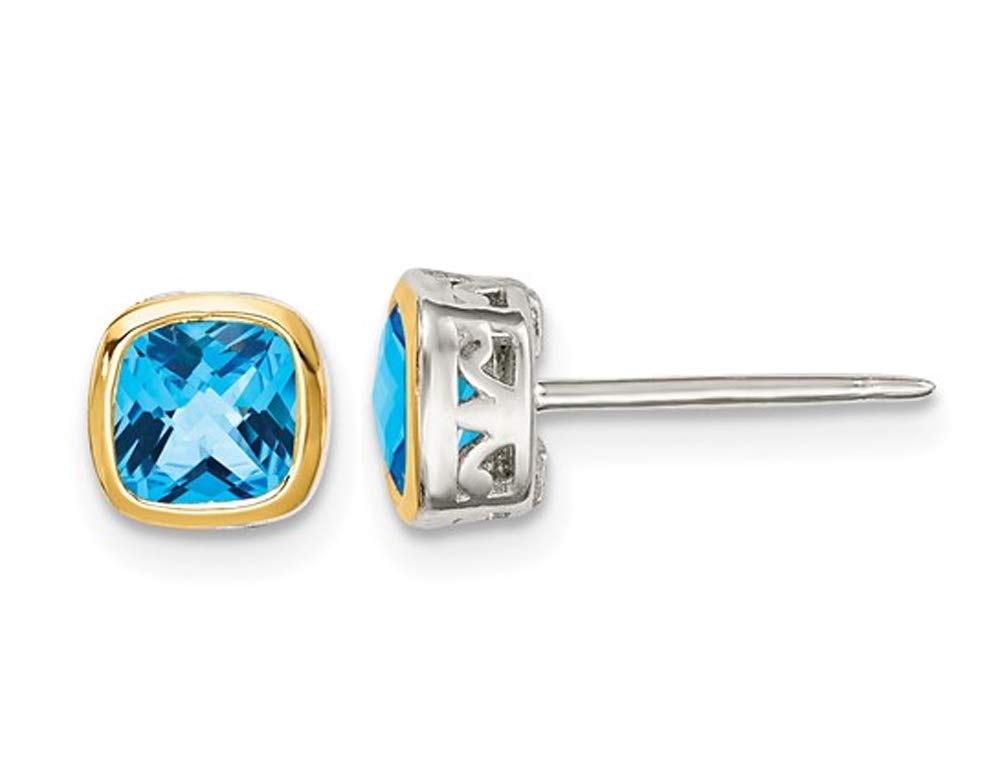 1.70 Carat (ctw) Blue Topaz Stud Earrings in Sterling Silver with Yellow Accent - Elegant Jewelry for Women, Perfect for Weddings, Parties & Everyday Wear