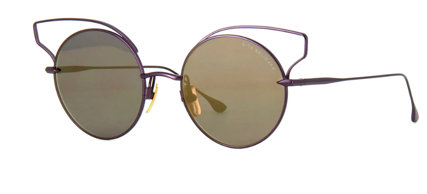 Dita BELIEVER 23008 C Purple/Grey Gold Mirrored Round Women's Sunglasses - Stylish UV Protection for Outdoor Activities, Beach & Driving