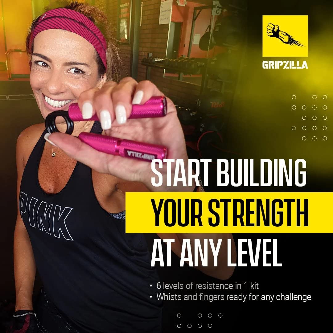 GRIPZILLA Grip Strength Trainer Set 50-300LB - Heavy Duty Hand Gripper Strengthener Kit with Non-Slip Metal Handle - Forearm & Wrist Exerciser for Athletes, Rock Climbers & Weightlifters - Perfect for Home Gym, Office & Travel Workouts