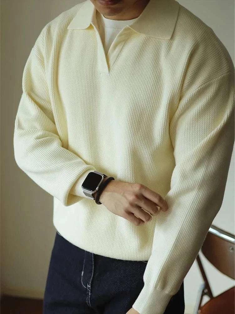 Men's Classic Polo Turn Down Collar Sweater - Comfortable Knit Pullover for Casual Wear & Office Outfits