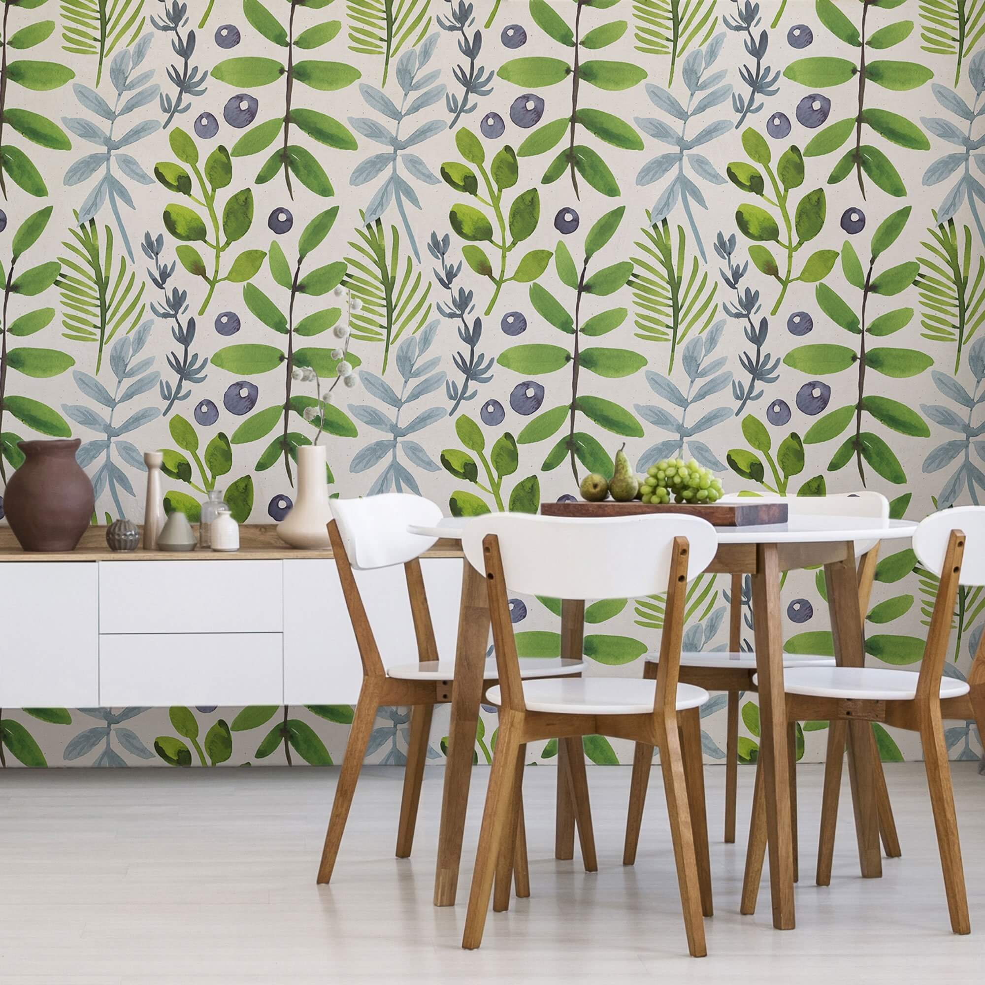Green and Purple Botanical Floral Peel and Stick Removable Wallpaper 9786 - Self-Adhesive Wall Decor for Bedroom, Living Room, Nursery & Office