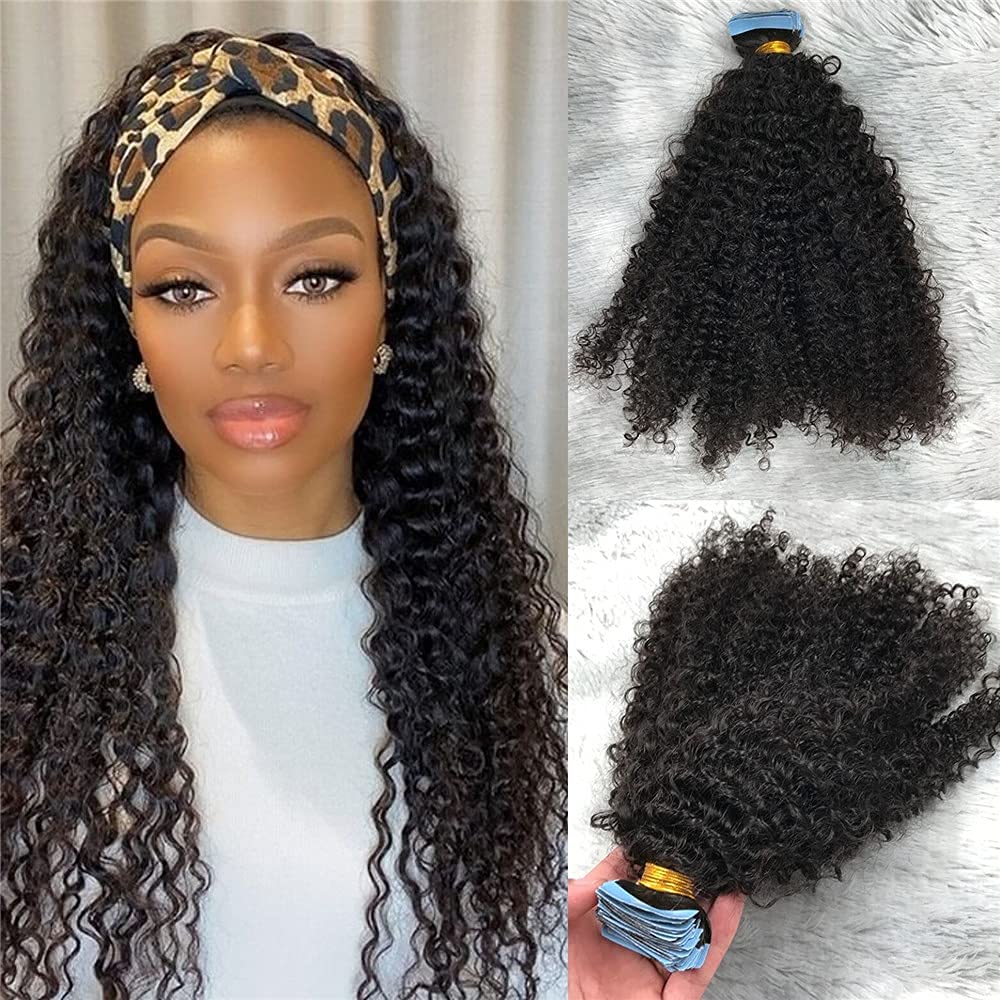 Kinky Curly Human Hair Extensions - Brazilian Remy Hair Weft Tape 100g 40pcs (26inch, #2 Darkest Brown) | Seamless Glue-in Tape-in Extensions for Natural Black Hair | Perfect for Daily Wear, Parties & Special Occasions