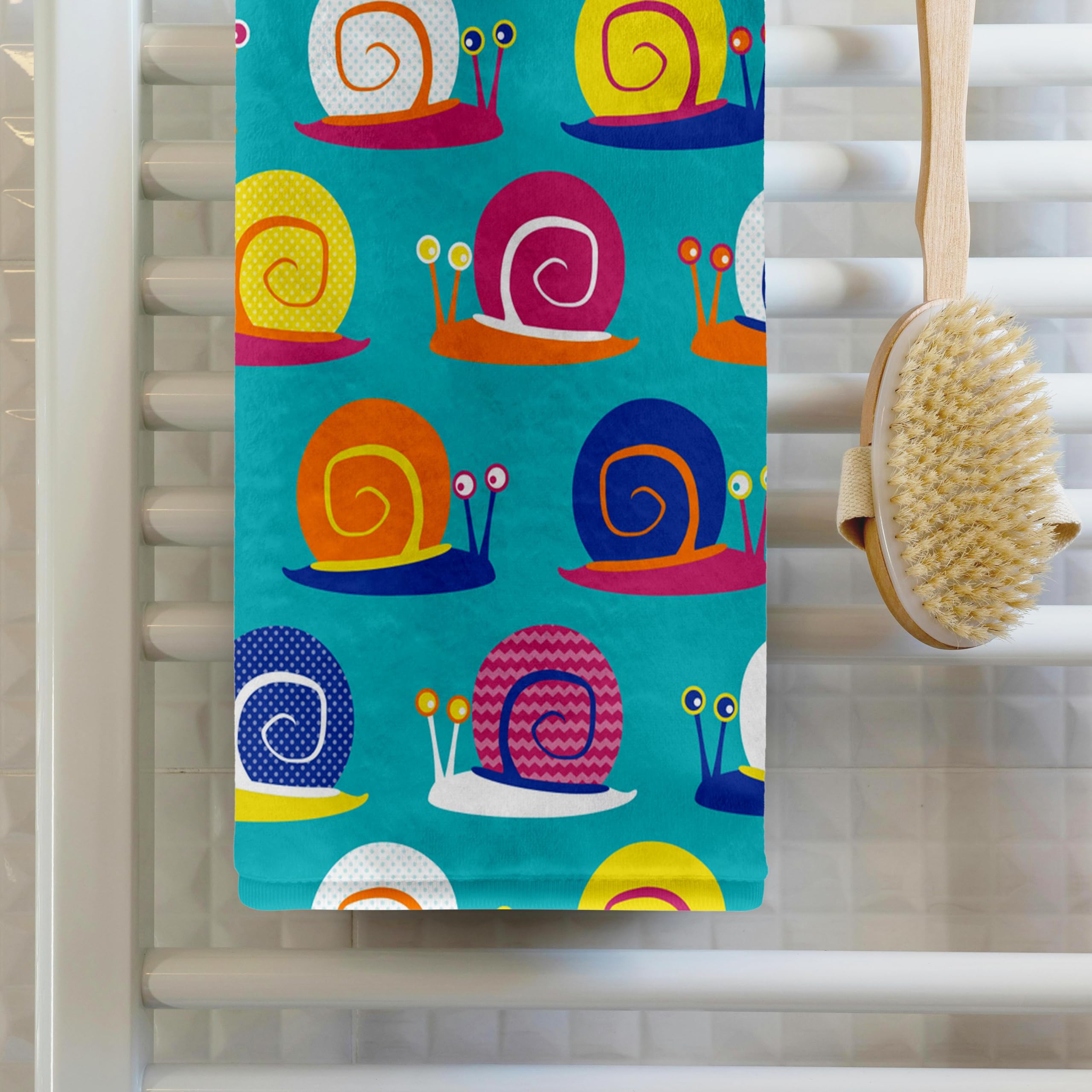 3dRose Janna Salak Designs Kids Snail Party Pattern Cotton Bath Towels - Soft Absorbent 16x28 Inch for Kids Bathroom, Beach, Pool & Nursery Decor (twl-274339-1)