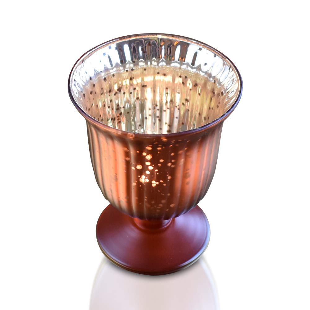 Luna Bazaar Emma Mercury Glass Urn Candle Holder - Rustic Copper Red Tea Light Votive for Home Decor, Wedding & Party Centerpiece - Elegant Mercury Glass Candle Holder for Tables, Mantels, and Romantic Ambiance
