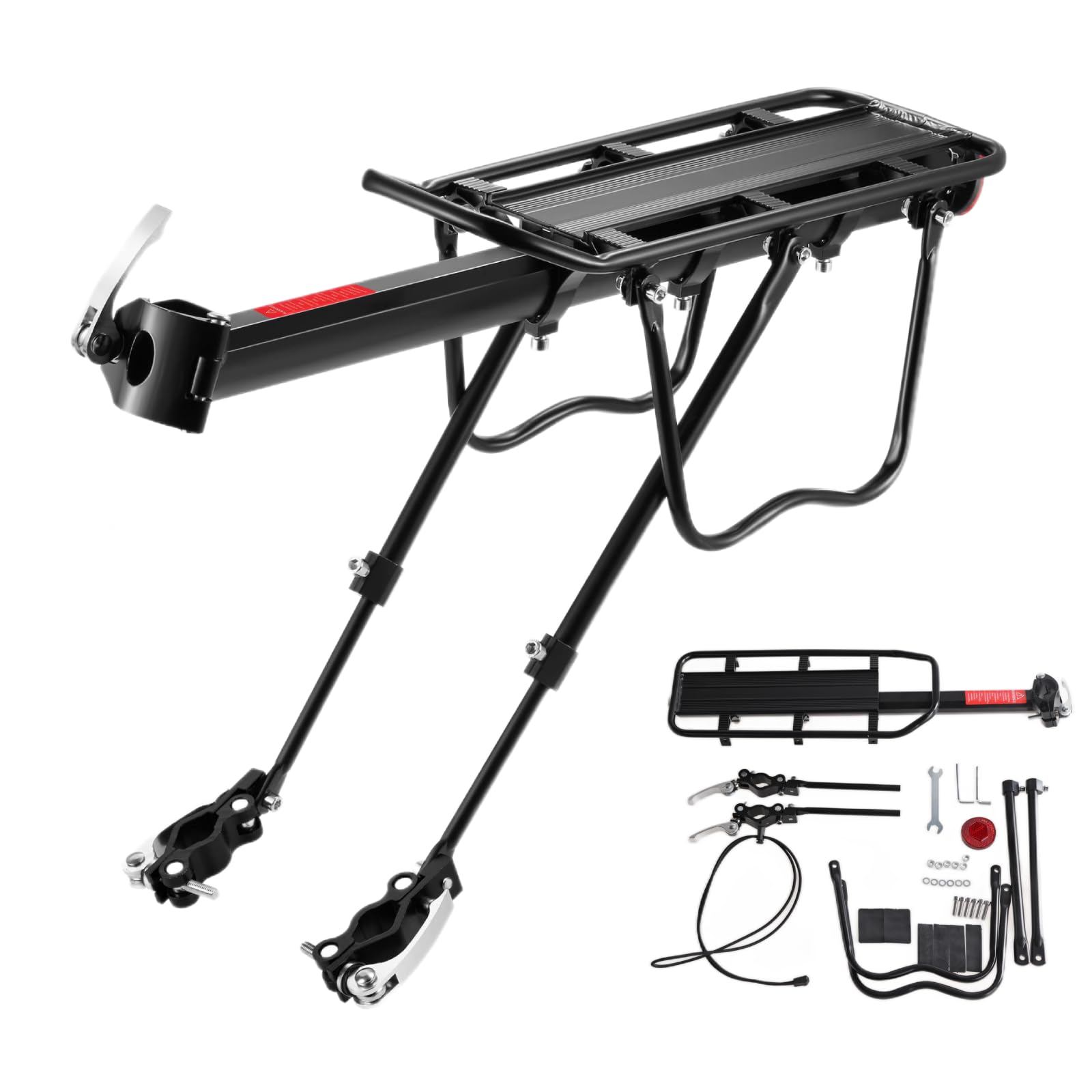 Adjustable Quick Release Bike Rear Rack - 110 Lbs Capacity Bicycle Cargo Carrier with Elastic Straps & Safety Reflector | Perfect for Commuting, Grocery Shopping & Outdoor Adventures