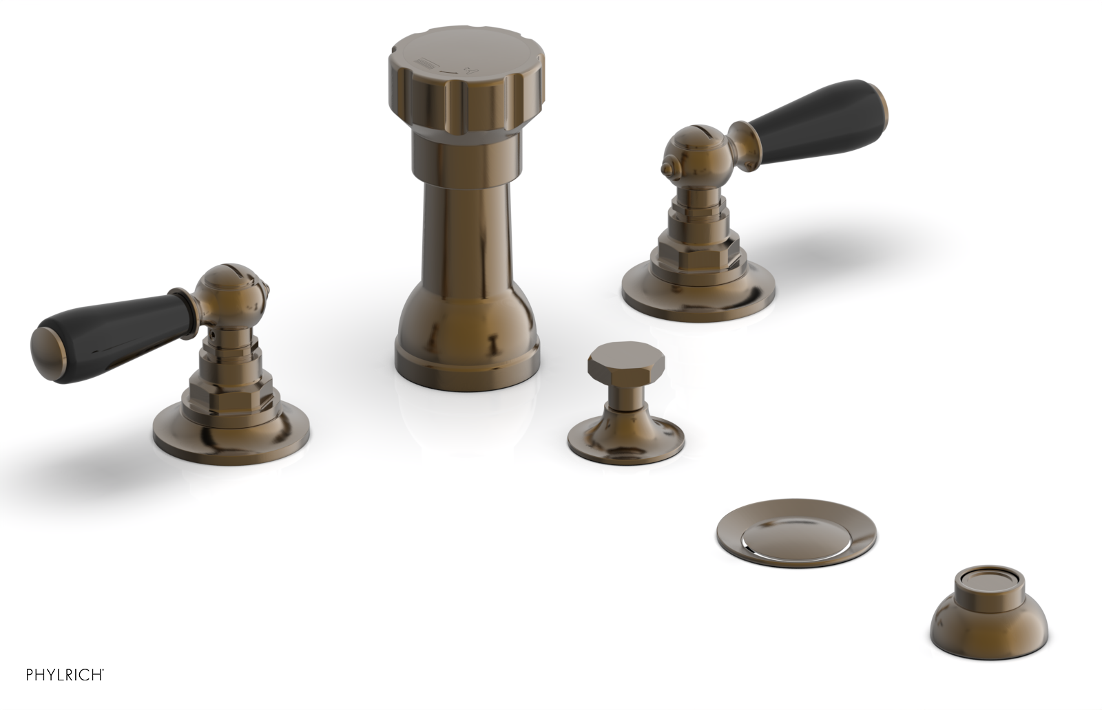 Jamestown 4-Hole Bidet Faucet Set with Lever Handles & Black Accents - Model 165 61 - Perfect for Modern Bathroom Renovations and Luxury Home Upgrades