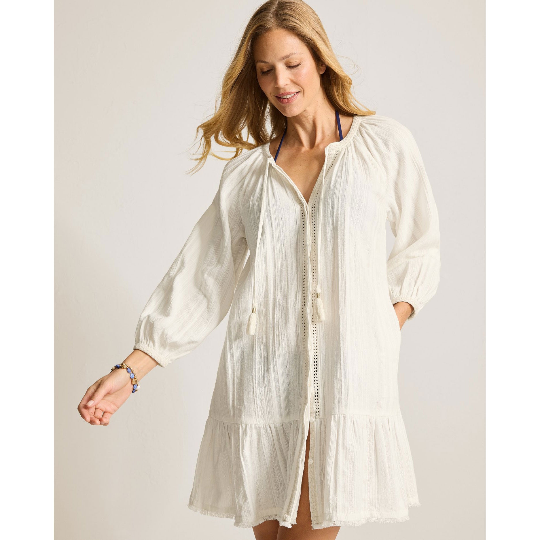 Tommy Bahama Mykonos Textured Button Dress Cover Up - Lightweight Beachwear for Women, Coconut Print, Perfect for Poolside, Vacation & Summer Outings