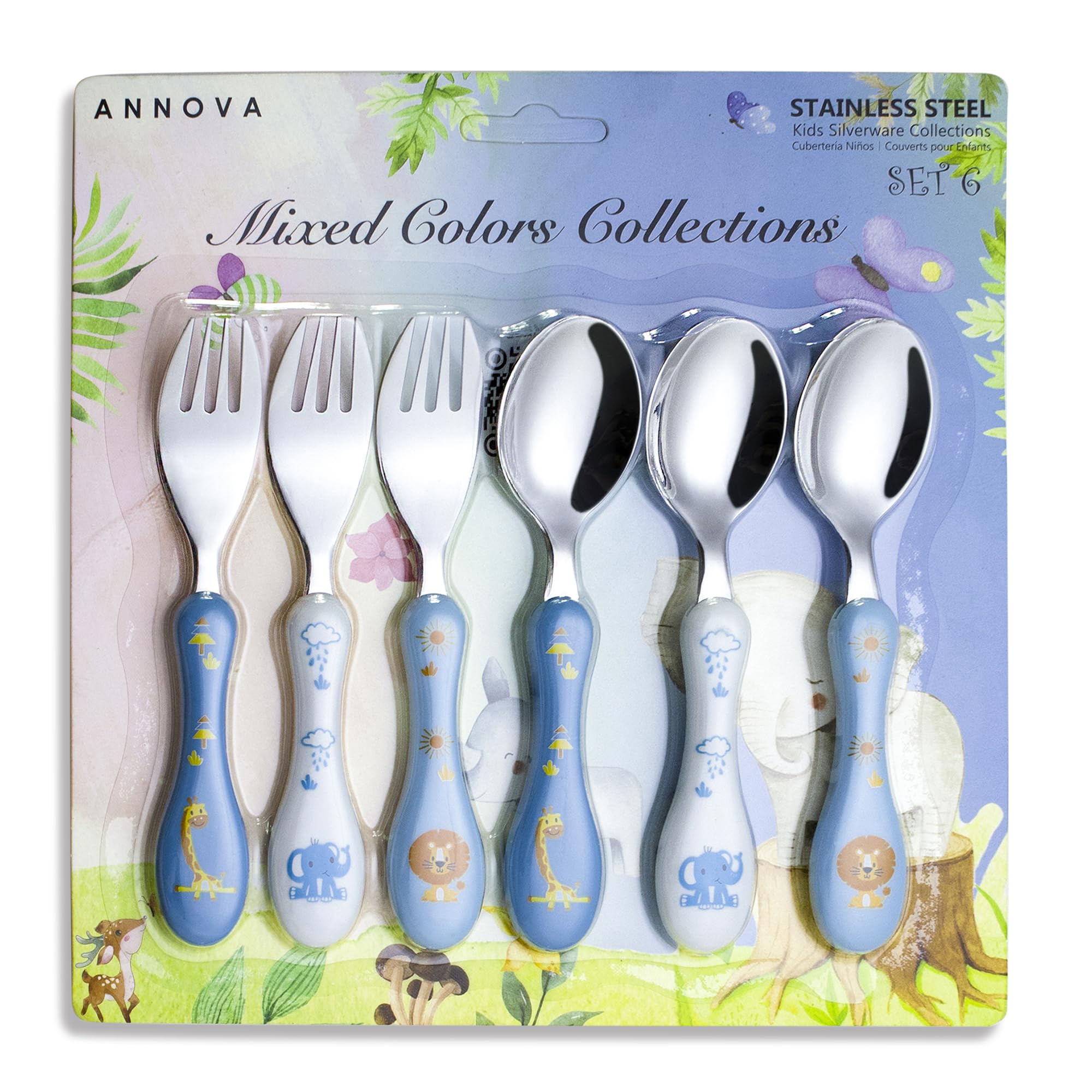 ANNOVA Kids Silverware 6-Piece Set - Stainless Steel Toddler Utensils with 3 Forks & 3 Spoons - BPA-Free, Knife-Free Safe Cutlery for Lunch Boxes & School Meals (Blue) - Perfect for Preschool, Daycare & Family Dining