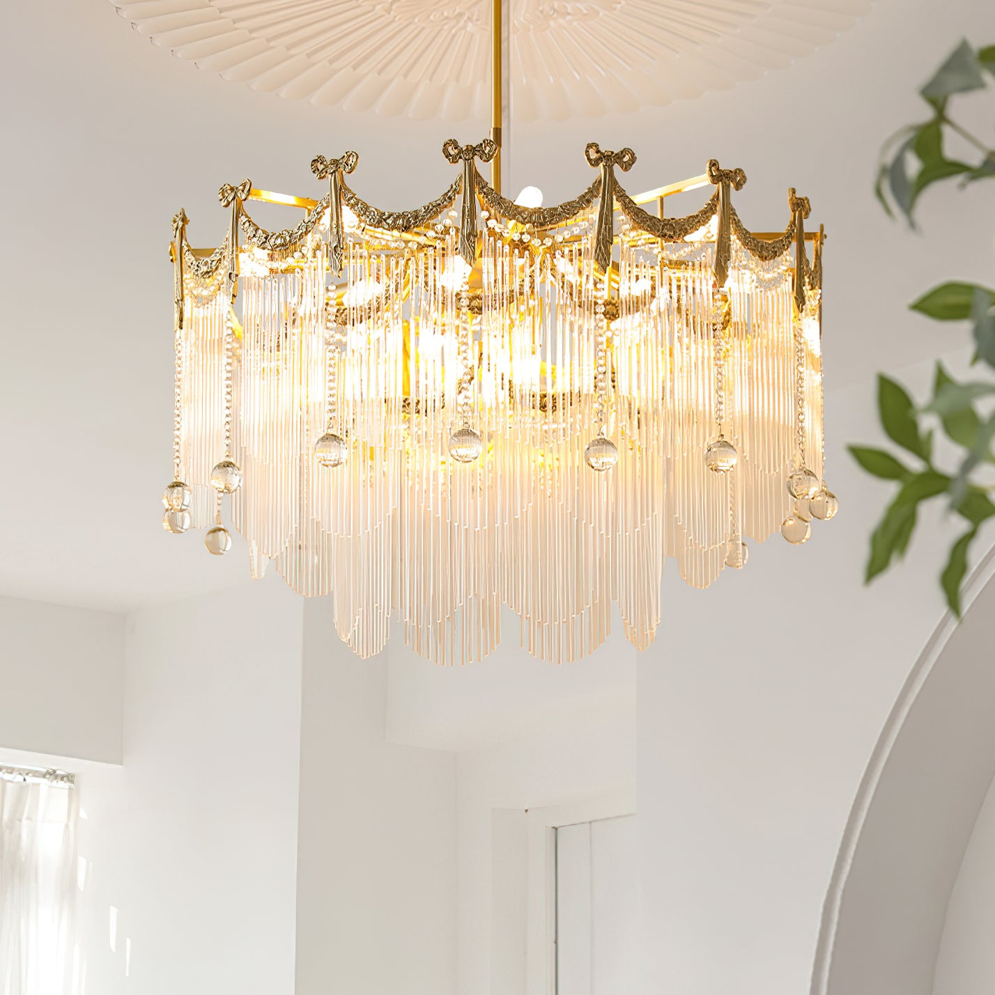 Crystal Water Drop Chandelier - Modern Palace Style Ceiling Light Fixture for Dining Room, Bedroom & Living Room Decor