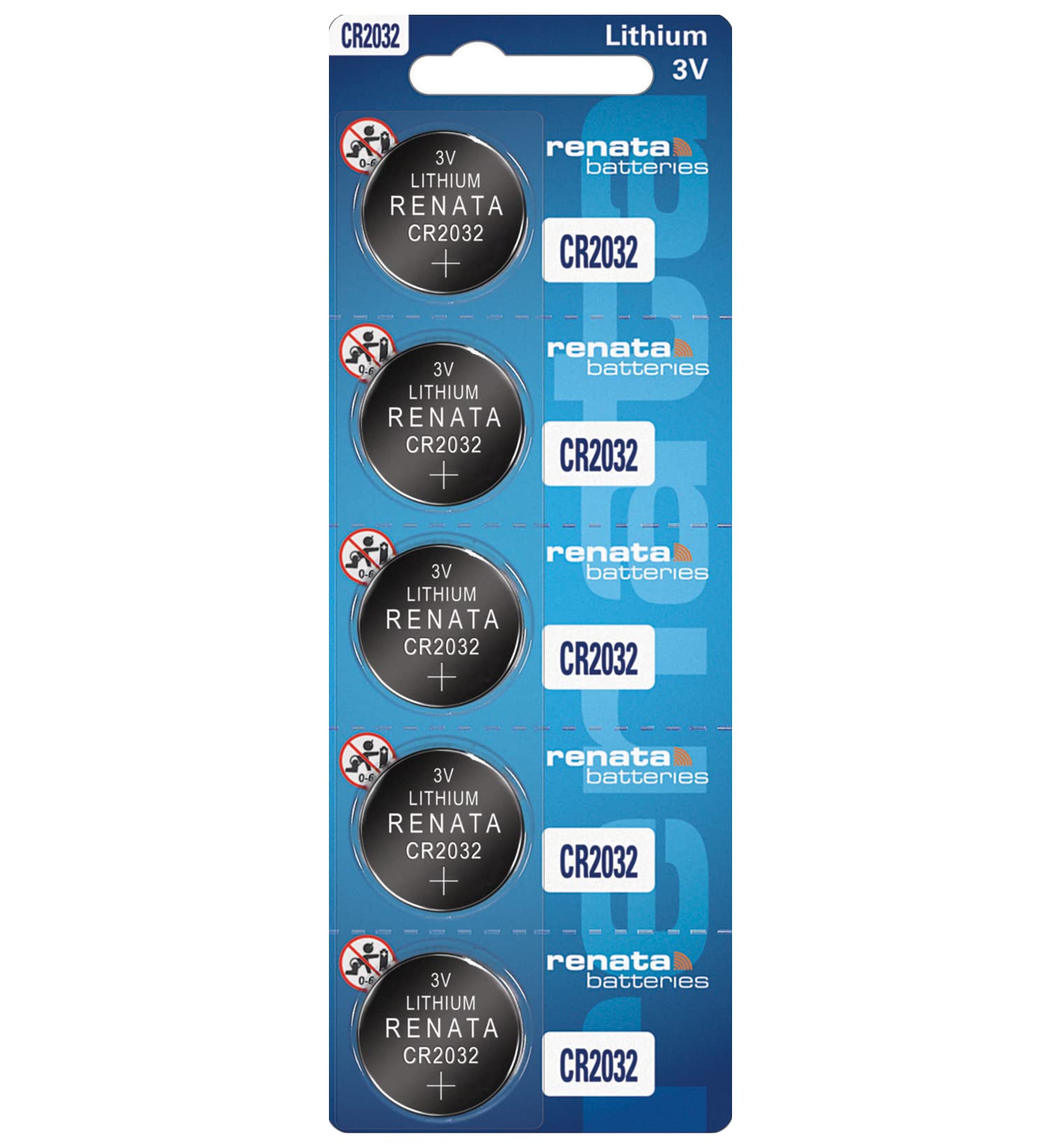 Renata CR2032 Lithium Coin Cell Batteries - 100 Pack of 3V Watch Battery for Watches, Calculators, Key Fobs & Medical Devices - Long-Lasting Power Supply