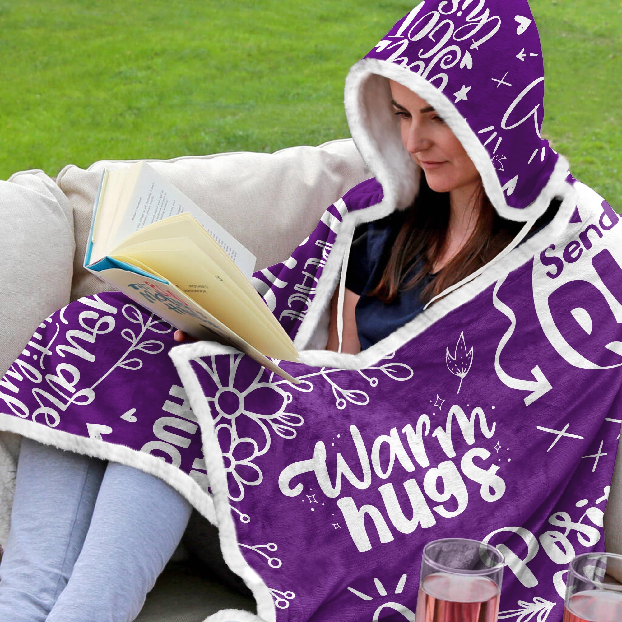 Vprintes Purple Sherpa Fleece Wearable Blanket Hoodie - Warm & Cozy Gifts for Women - Birthday Present for Best Friends - Perfect for Lounging, Movie Nights & Winter Comfort