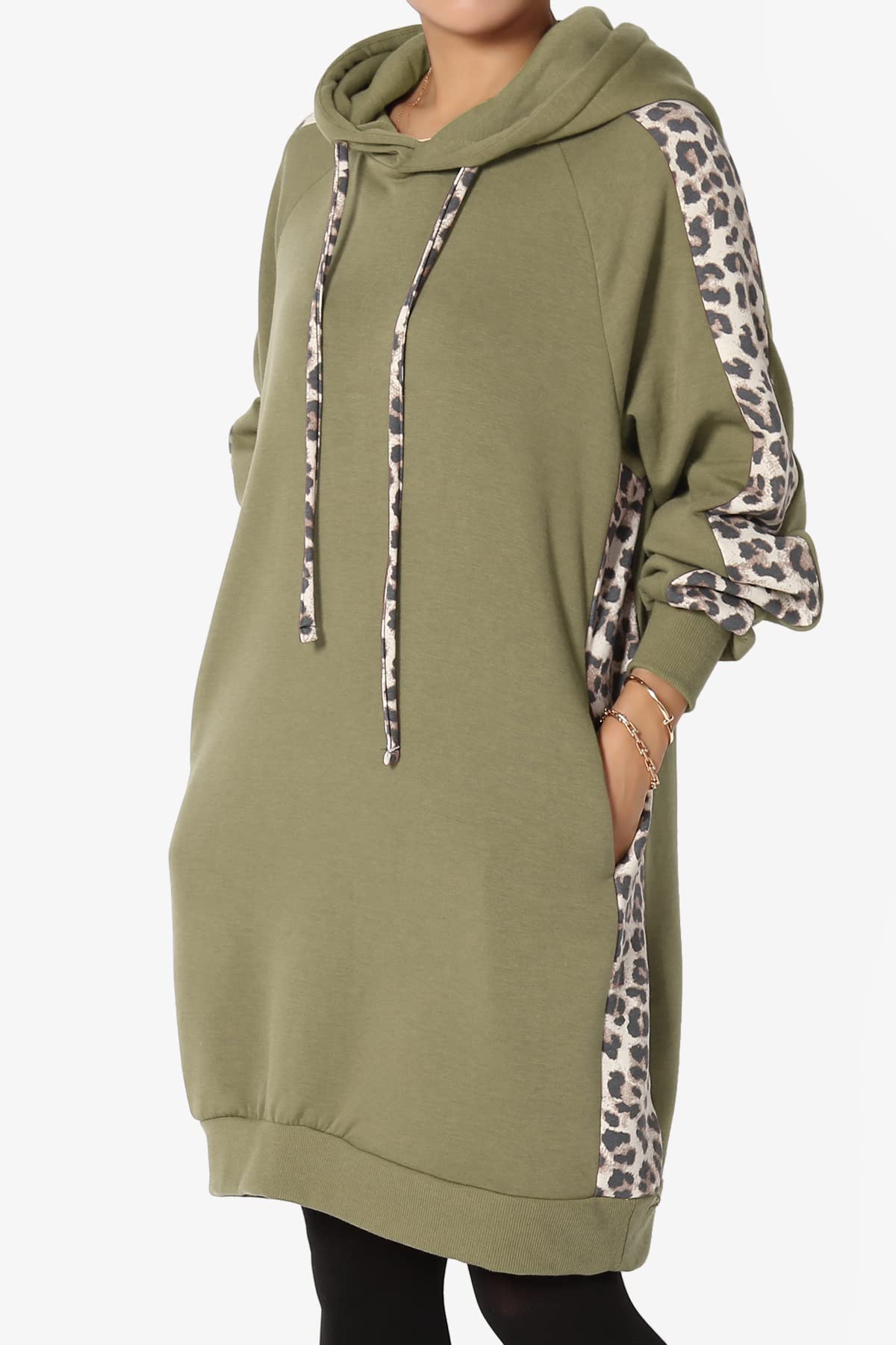 TheMogan Leopard Print Loose Fit Pocket Pullover Hoodie - Women's Long Tunic Sweatshirt for Casual Wear, Street Style & Loungewear
