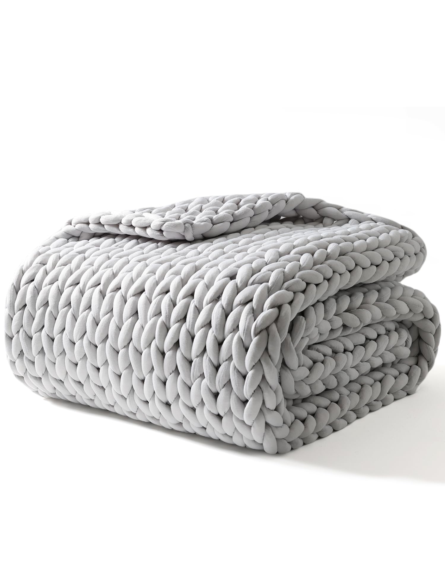 YnM Weighted Blanket - Handmade Chunky Yarn Knitted Design, Soft & Cozy Temperature Regulating Throw for Anxiety Relief, Stress & Insomnia - 25lbs Heavy Blanket for Adults (80x87 Inches, Silver Grey) | Machine Washable, Breathable & Perfect for Bedroom, Living Room or Gift