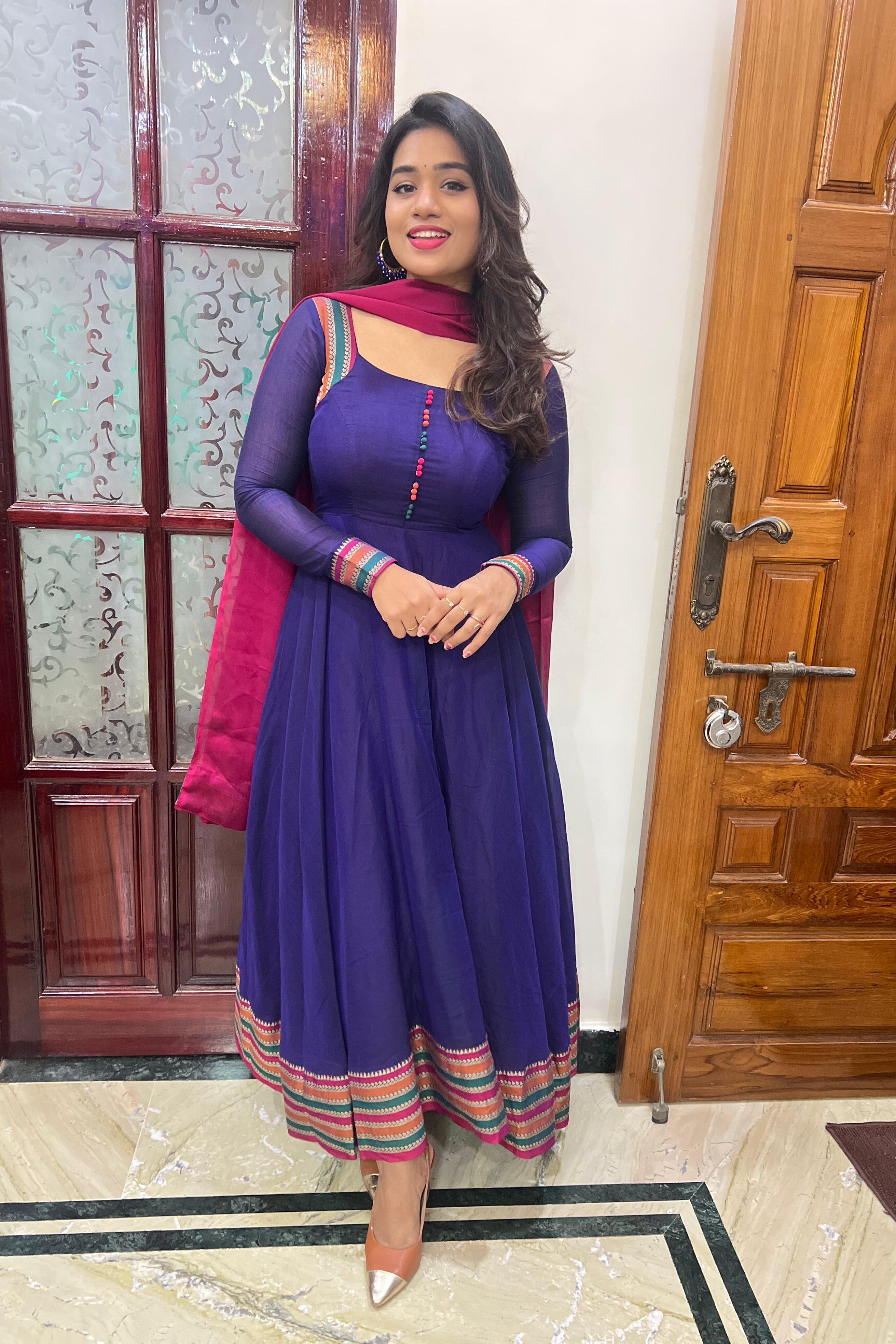 DD658 Meenakshi Pure Handloom Anarkali Dress - Traditional Indian Ethnic Wear for Women - Perfect for Weddings, Festivals & Special Occasions