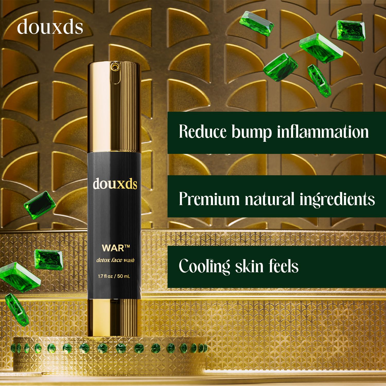 Douxds WAR™ Detox & Pore Cleansing Face Wash with Aloe Vera & Charcoal - Natural Acne Treatment for Men, Ingrown Hair Prevention, 50ml - Perfect for Daily Skincare & Post-Shave Routine