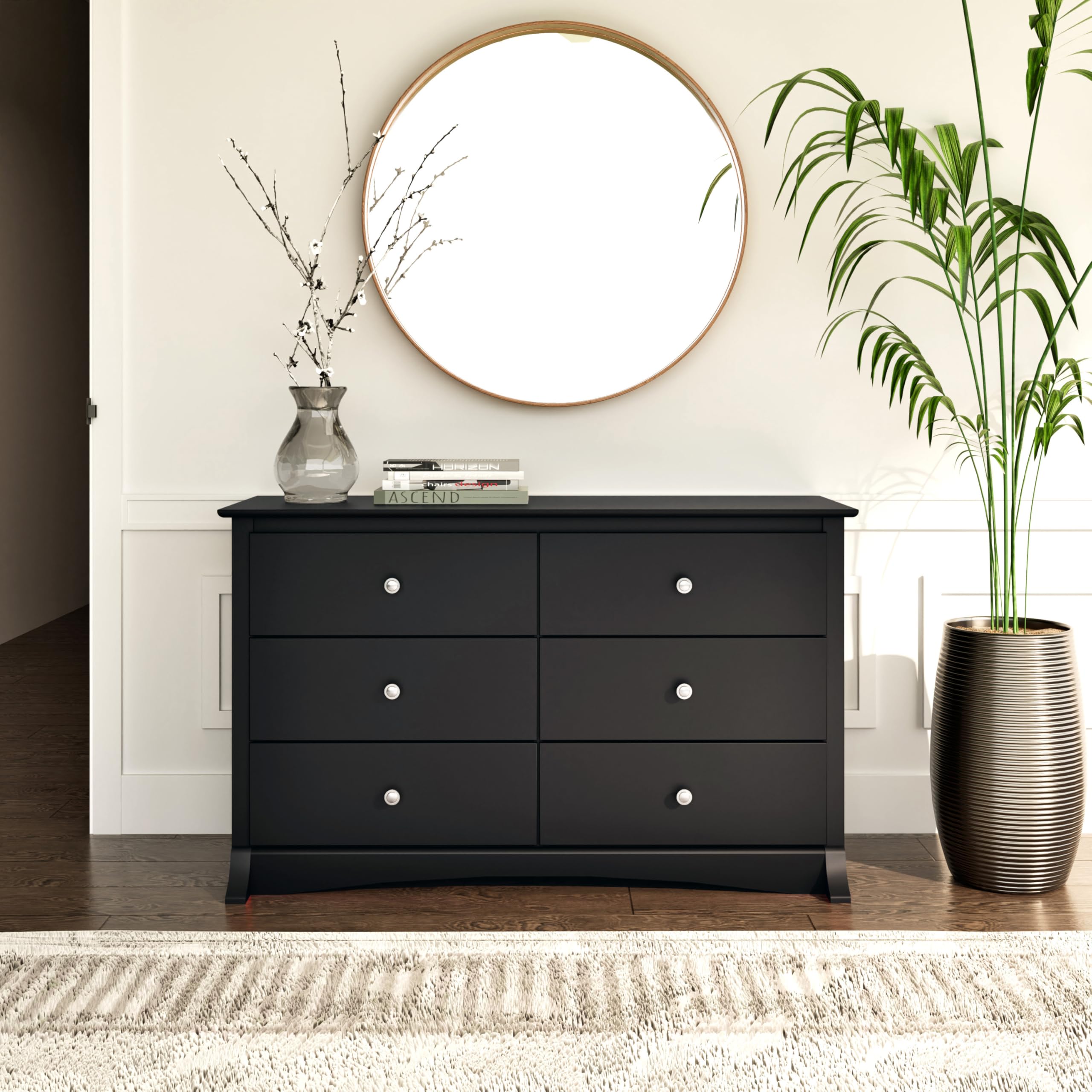 Prepac Sonoma Traditional 6-Drawer Dresser for Bedroom - Black Wooden Chest of Drawers 17.5