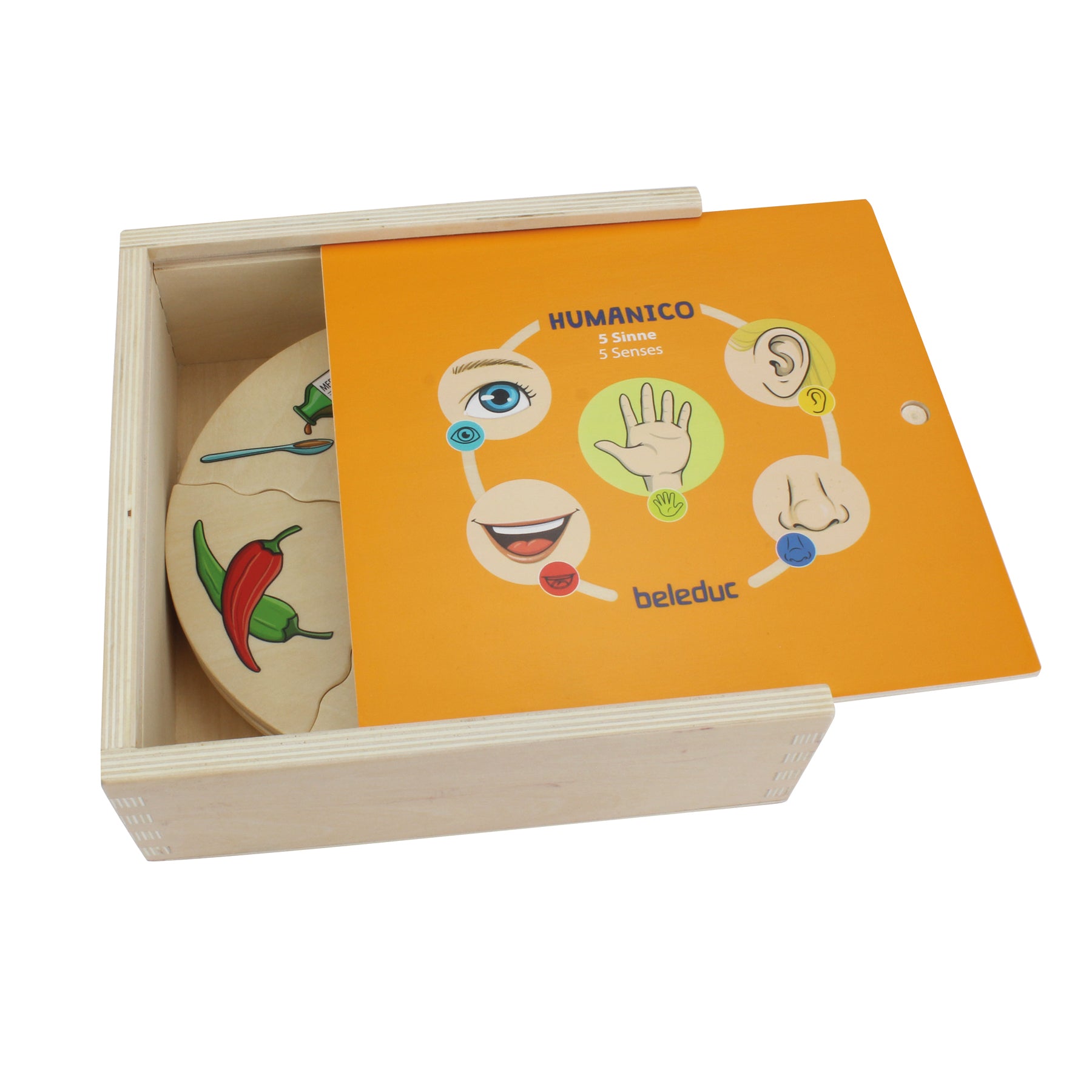 Beleduc Humanico 5 Senses Puzzle - Sensory Exploration Game for Kids | Educational Wooden Toy for Learning Body Parts & Sensory Development | Perfect for Preschool Classroom & Montessori Play