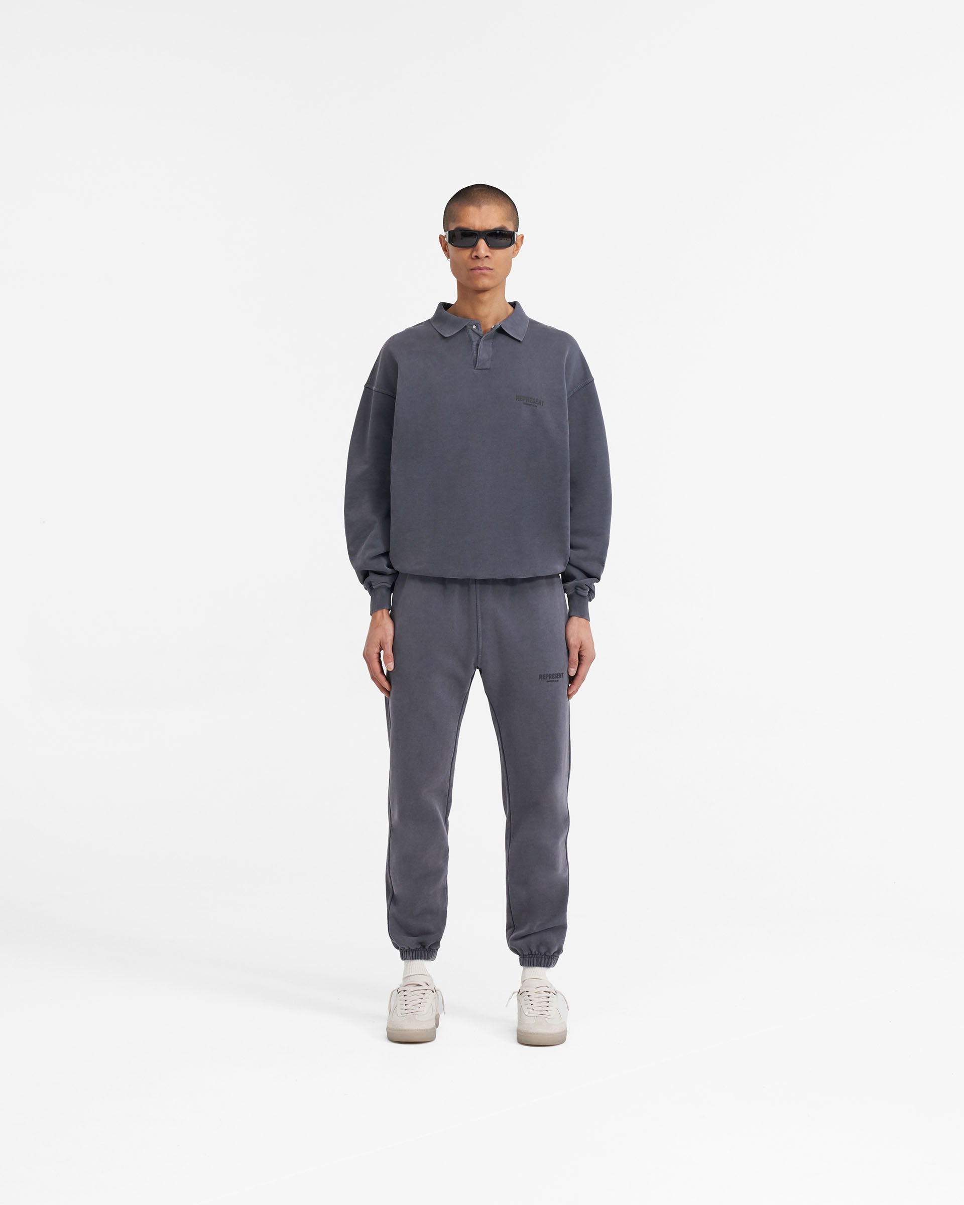 Represent Owners Club Long Sleeve Polo Sweater - Storm Grey Men's Casual Knitwear | Perfect for Business Casual, Golf Outings & Fall Layering