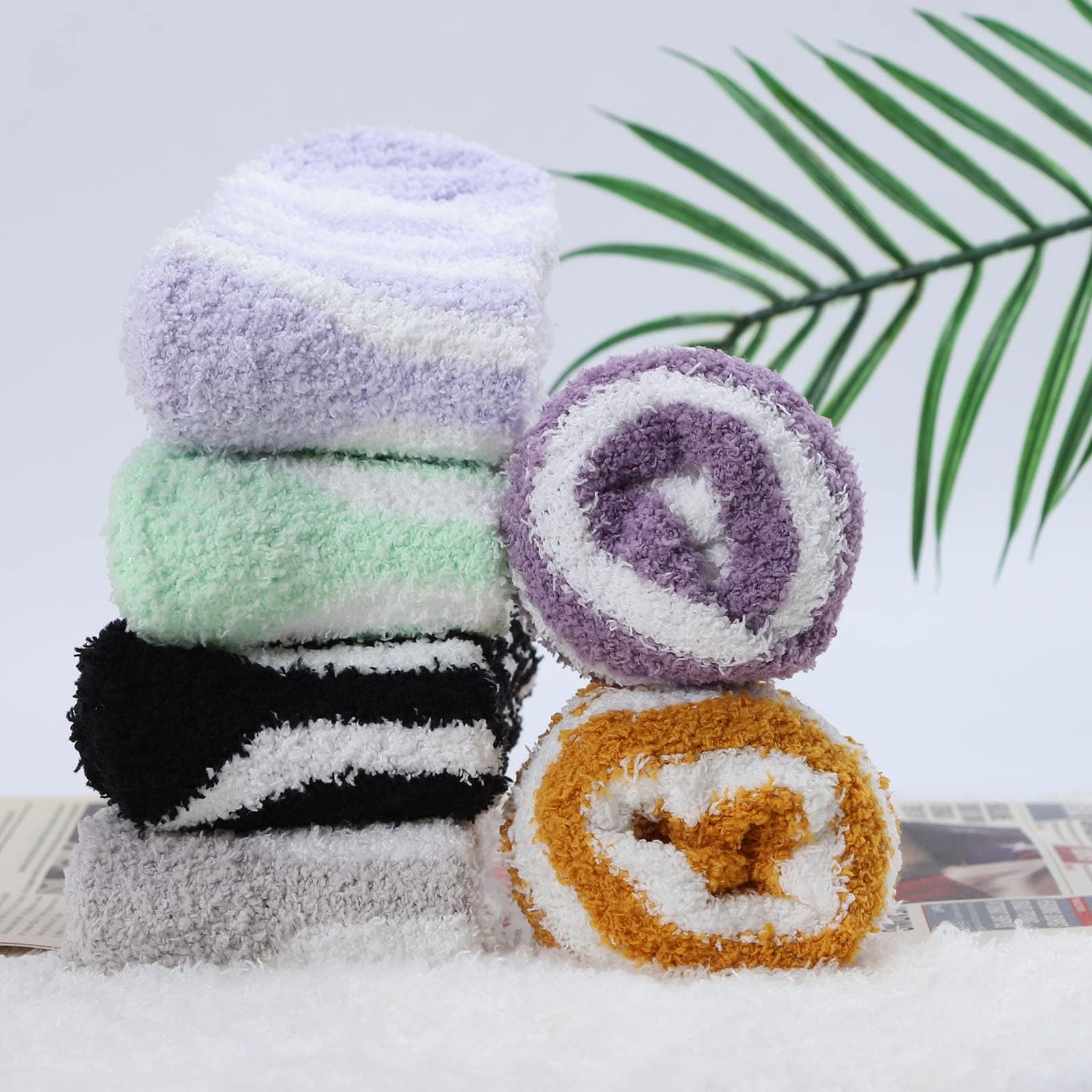 Women's Fuzzy Socks - 6 Pairs Ultra Soft Microfiber Cozy Warm Winter Slipper Socks for Sleeping, Indoor & Home - Fluffy Cabin Plush Stocking Stuffers for Christmas Gifts & Relaxation
