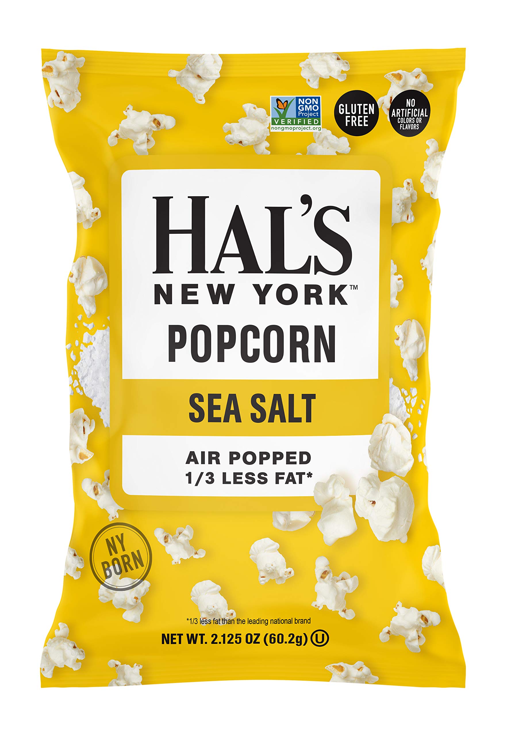 Premium Sea Salt Popcorn by Hal's New York - Gluten Free Snack, 2.125 oz Bags (Pack of 6) | Perfect for Movie Nights, Office Snacks & Healthy Munching