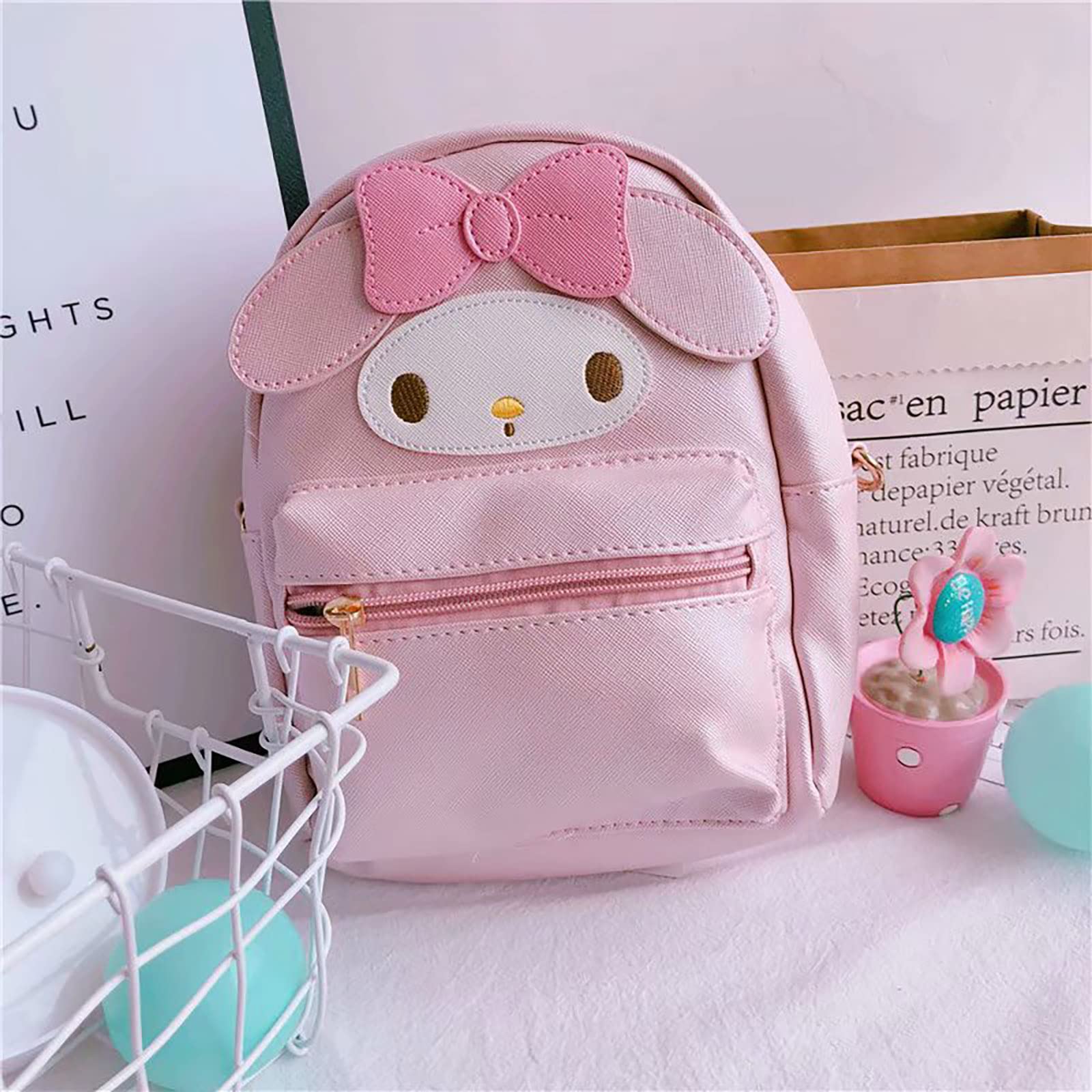 Cute Anime Mini PU Backpack for Kids Girls - Pink Cosplay Bag for School & Travel