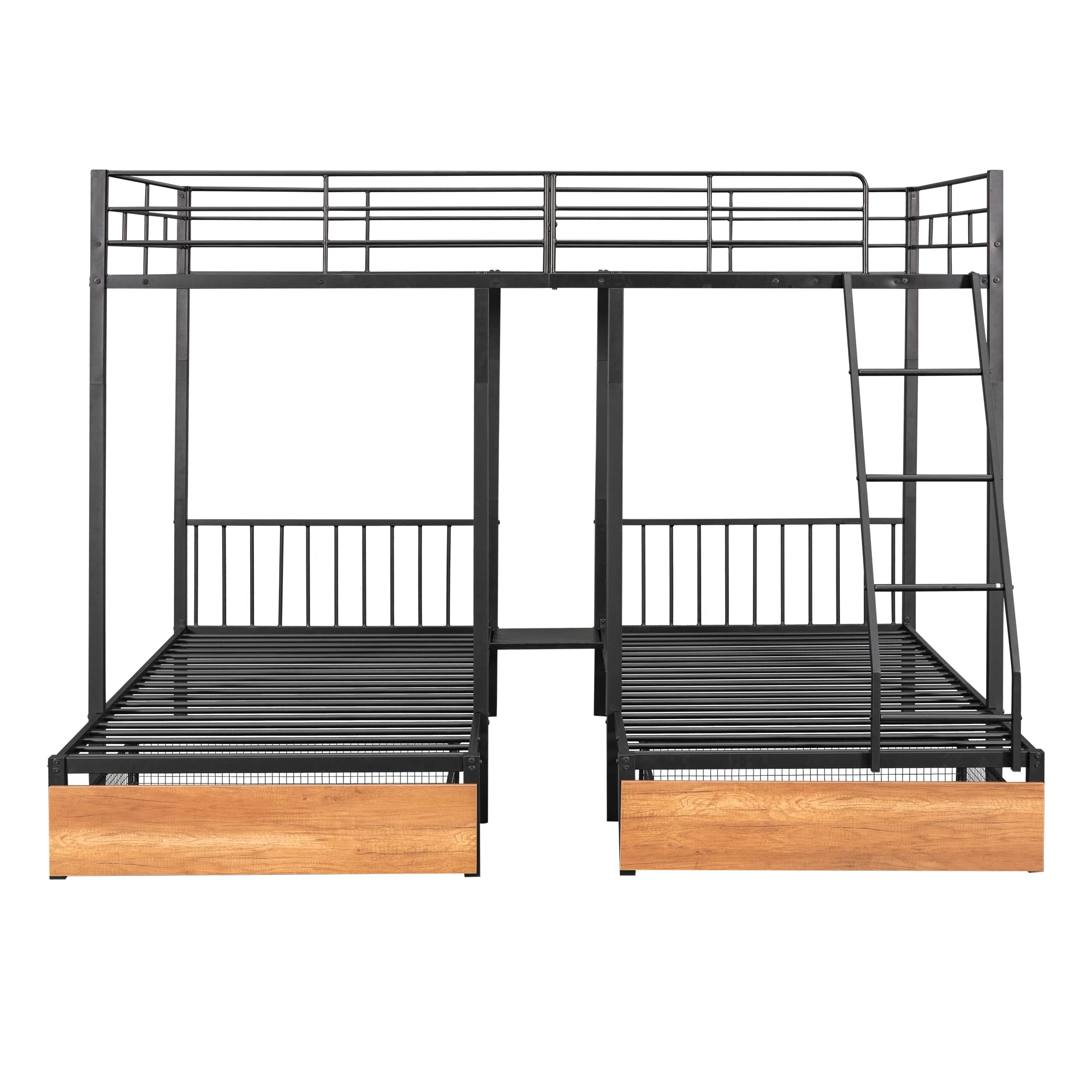 BOVZA Triple Bunk Bed with Storage - Full/Twin Metal Bunk for Kids & Adults - Convertible to 3 Beds - Perfect for Small Spaces & Dorms