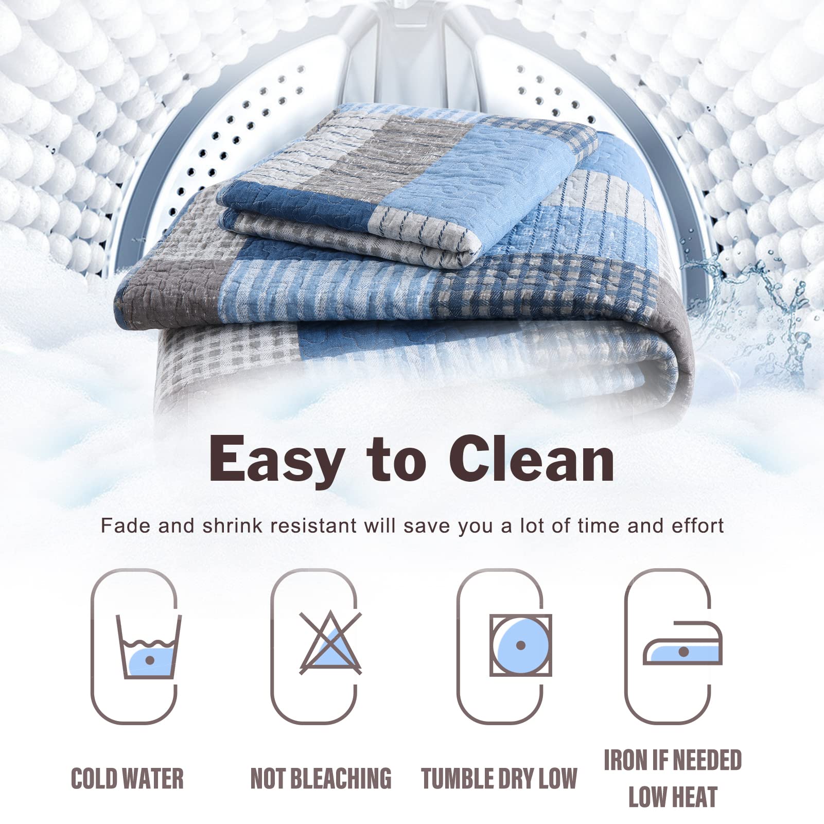 Y-PLWOMEN 100% Cotton Plaid King Size Quilt Set - Farmhouse Style Lightweight Breathable Bedspread with 2 Pillow Shams, Blue Navy, 98x106 Inch | Perfect for Cozy Bedroom Decor, Guest Room & Seasonal Home Styling