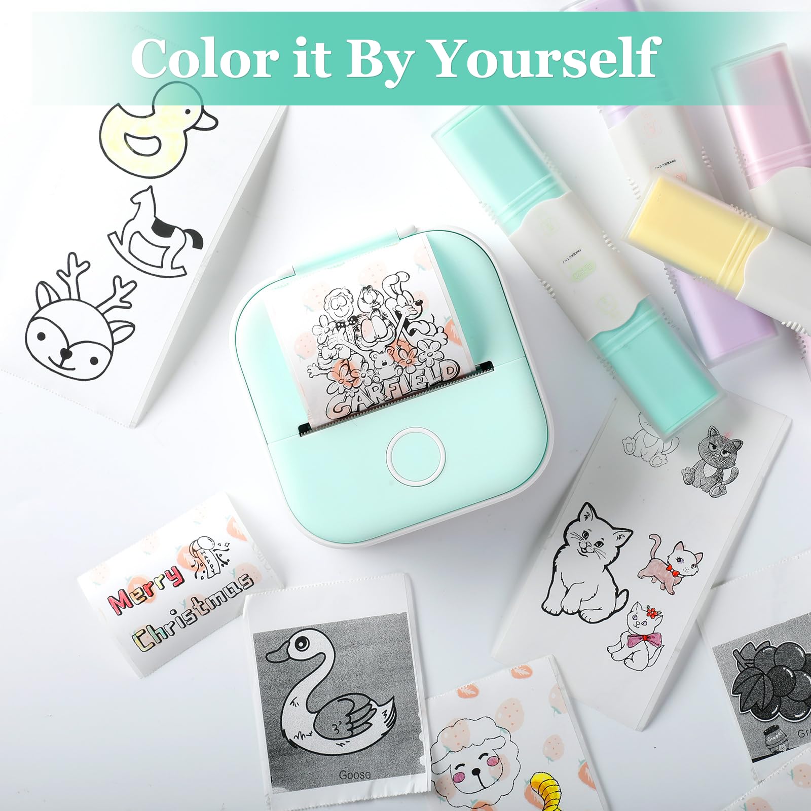 Print Pod Mini Printer - Inkless Sticker Printer, Portable Thermal Printer with Bluetooth for Kids, Early Education, Journaling & Note Taking - Includes 1 Paper Roll - Perfect for School Projects, DIY Stickers & Creative Learning Activities